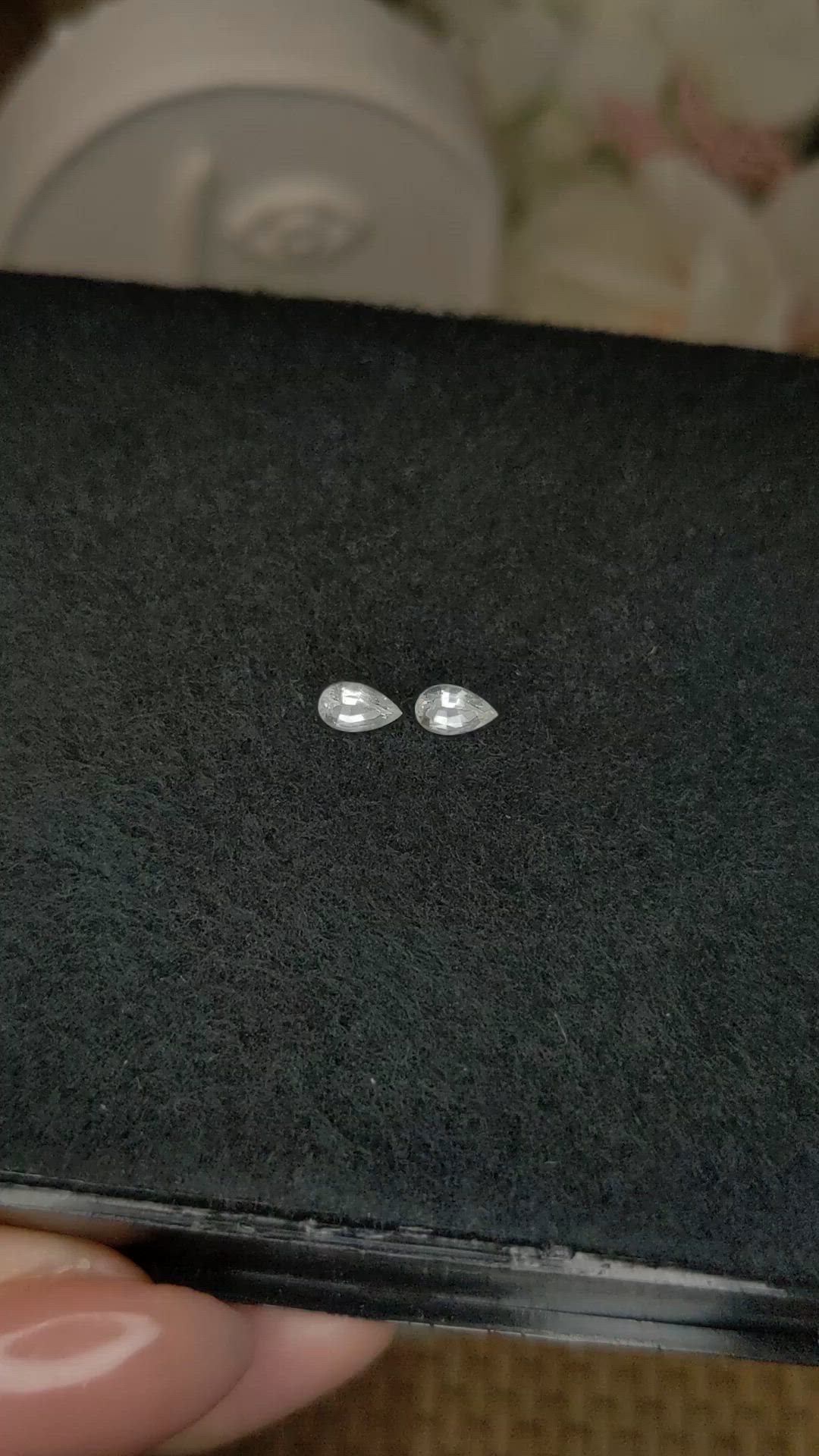 0.60 Ct.Tw.Total Carat Weight White Sapphire Pair from Ceylon (Sri Lanka) Size Video