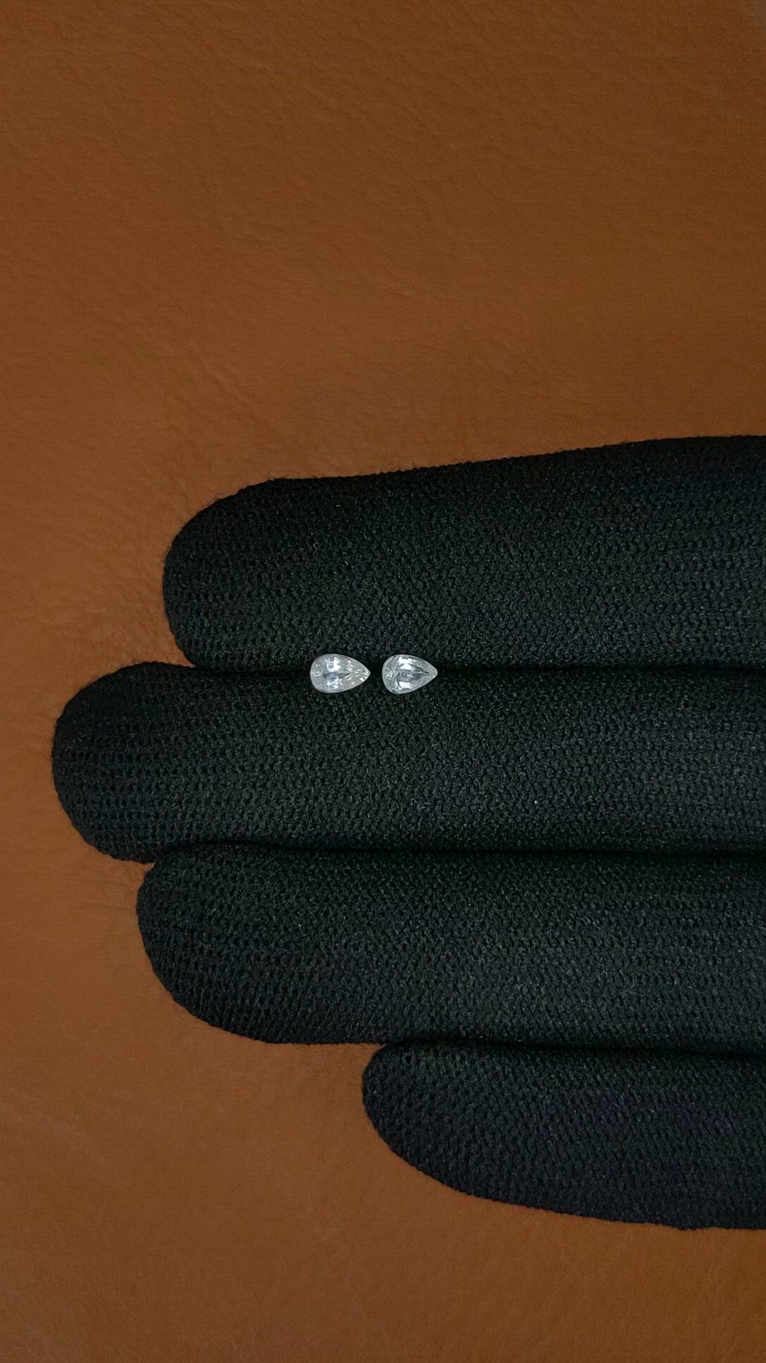 0.54 Ct.Tw.Total Carat Weight White Sapphire Pair from Ceylon (Sri Lanka) Size Video