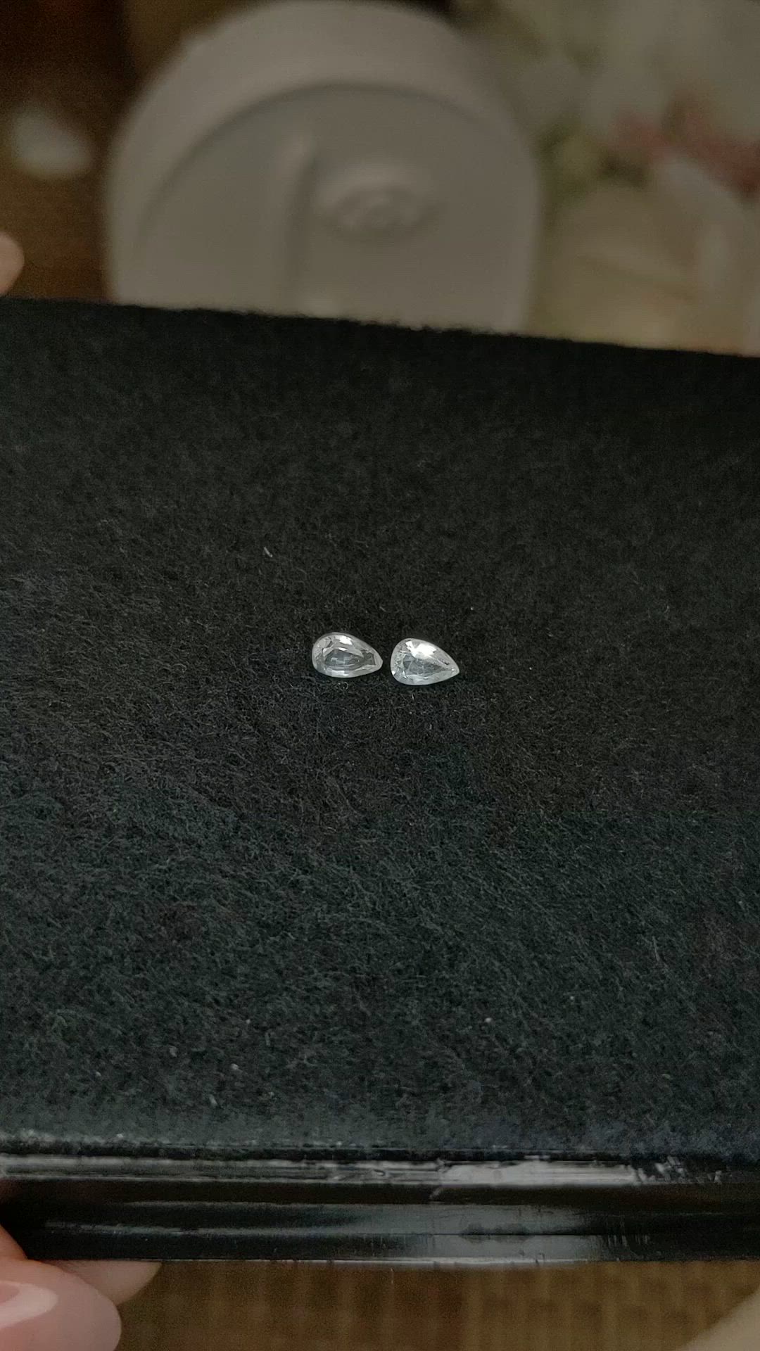 0.54 Ct.Tw.Total Carat Weight White Sapphire Pair from Ceylon (Sri Lanka) Size Video
