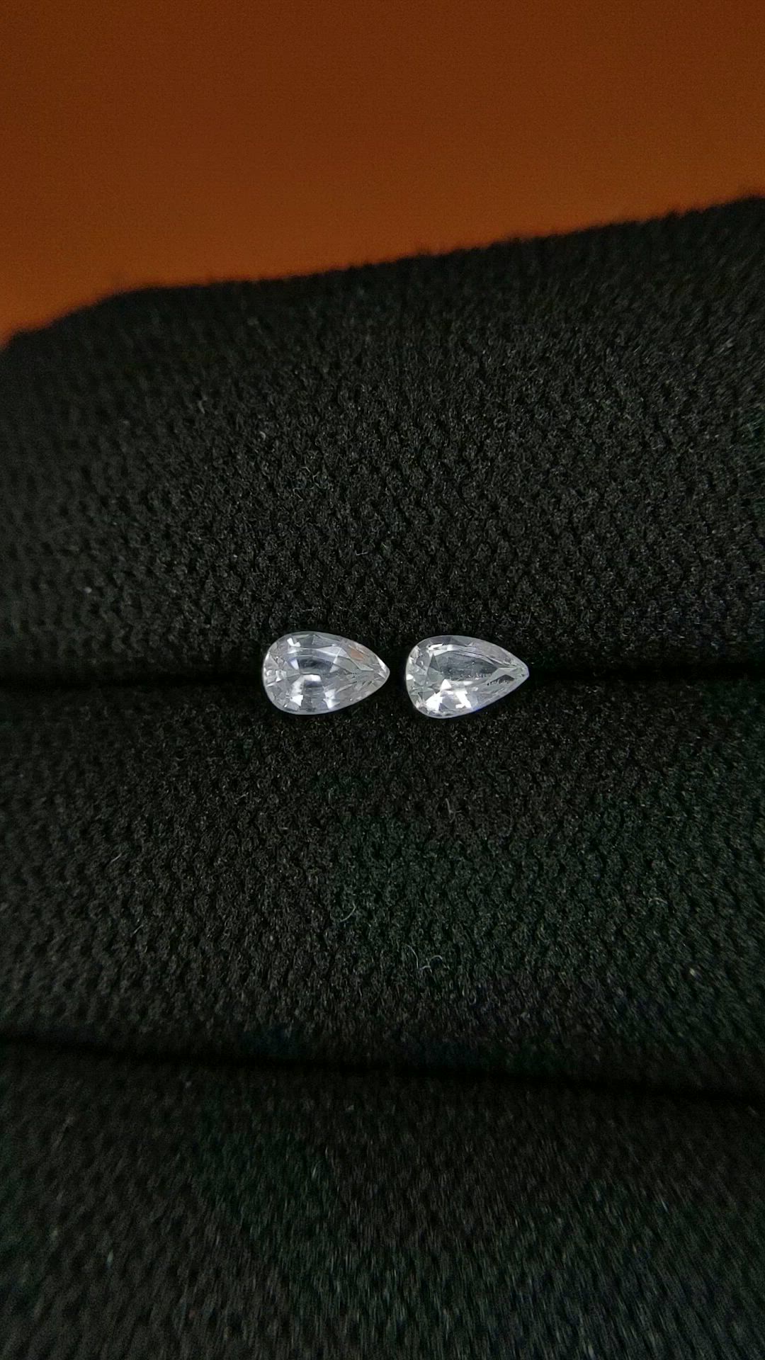0.54 Ct.Tw.Total Carat Weight White Sapphire Pair from Ceylon (Sri Lanka) Size Video