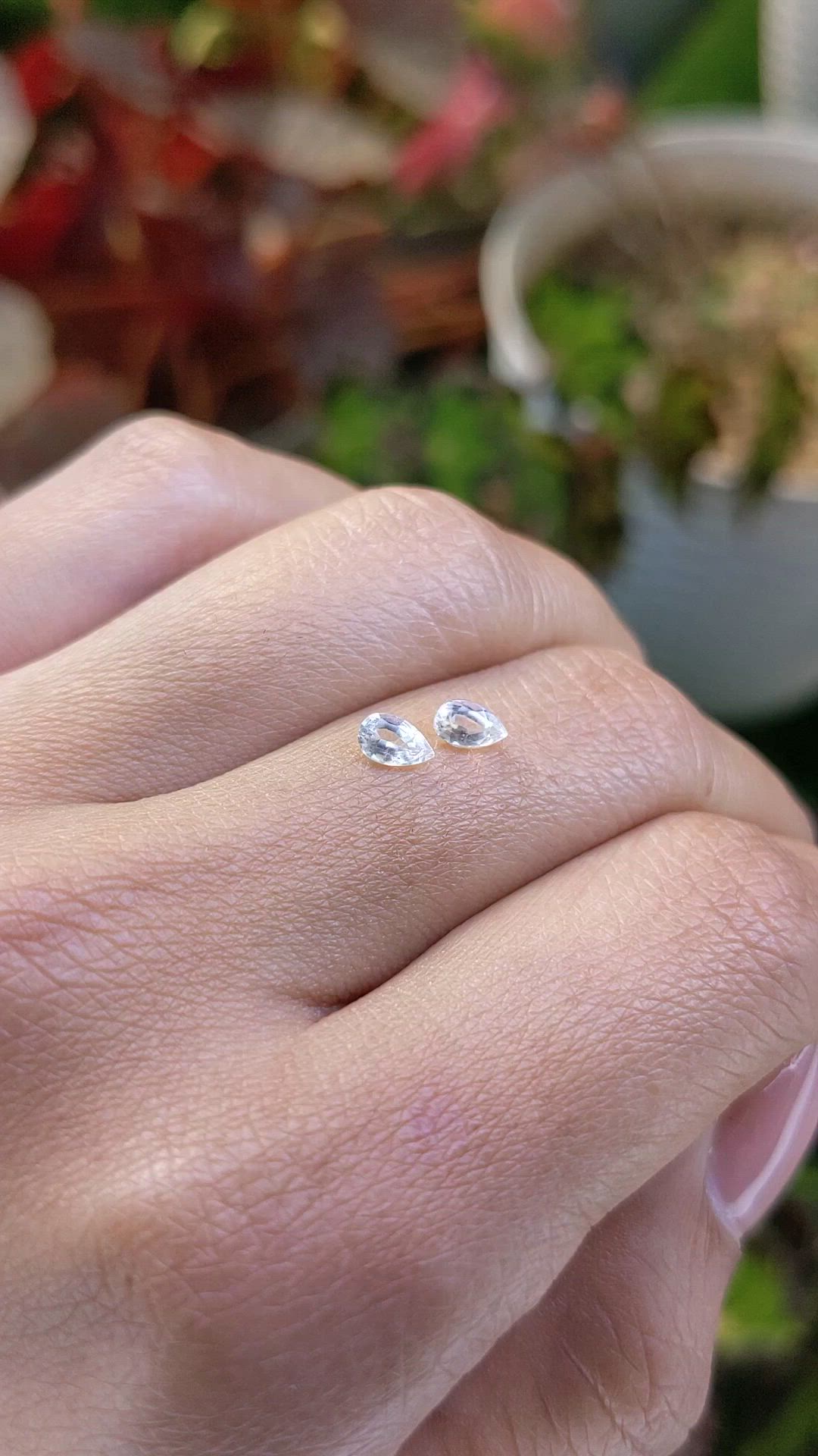 0.52 Ct.Tw.Total Carat Weight White Sapphire Pair from Ceylon (Sri Lanka) Size Video