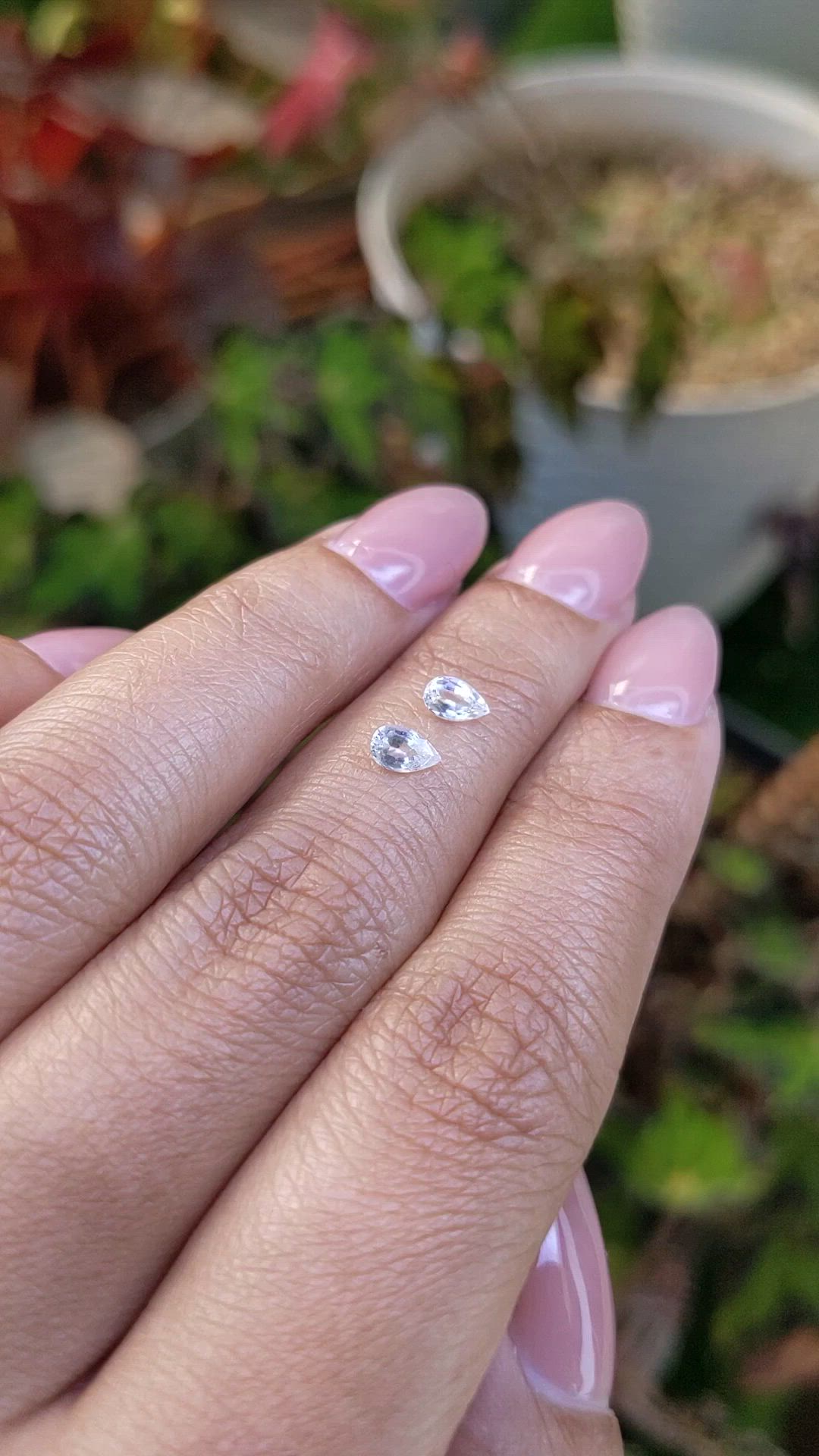 0.52 Ct.Tw.Total Carat Weight White Sapphire Pair from Ceylon (Sri Lanka) Size Video