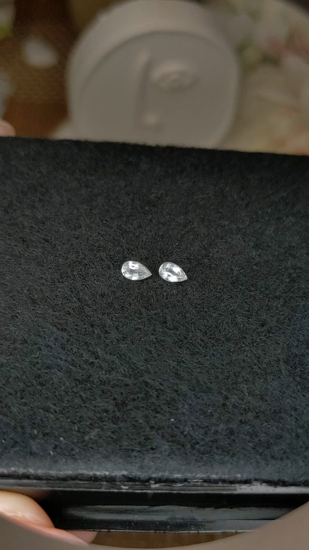 0.52 Ct.Tw.Total Carat Weight White Sapphire Pair from Ceylon (Sri Lanka) Size Video