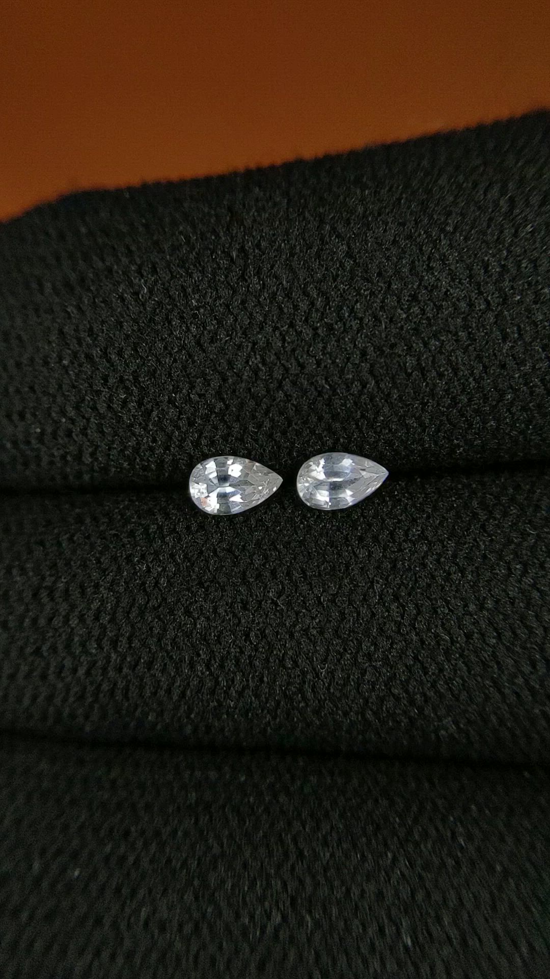 0.52 Ct.Tw.Total Carat Weight White Sapphire Pair from Ceylon (Sri Lanka) Size Video