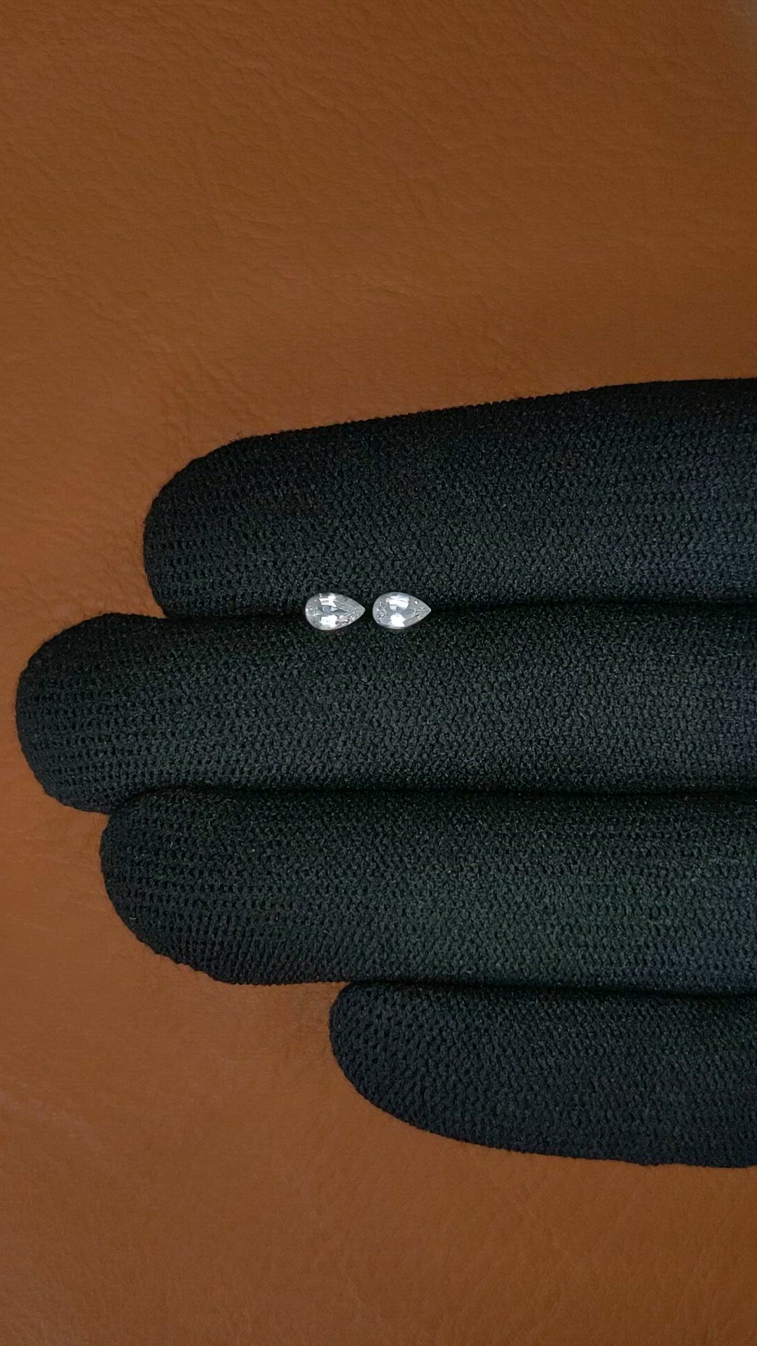 0.52 Ct.Tw.Total Carat Weight White Sapphire Pair from Ceylon (Sri Lanka) Size Video