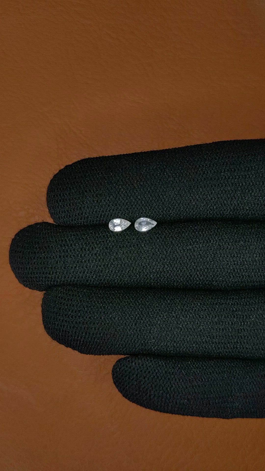 0.53 Ct.Tw.Total Carat Weight White Sapphire Pair from Ceylon (Sri Lanka) Size Video
