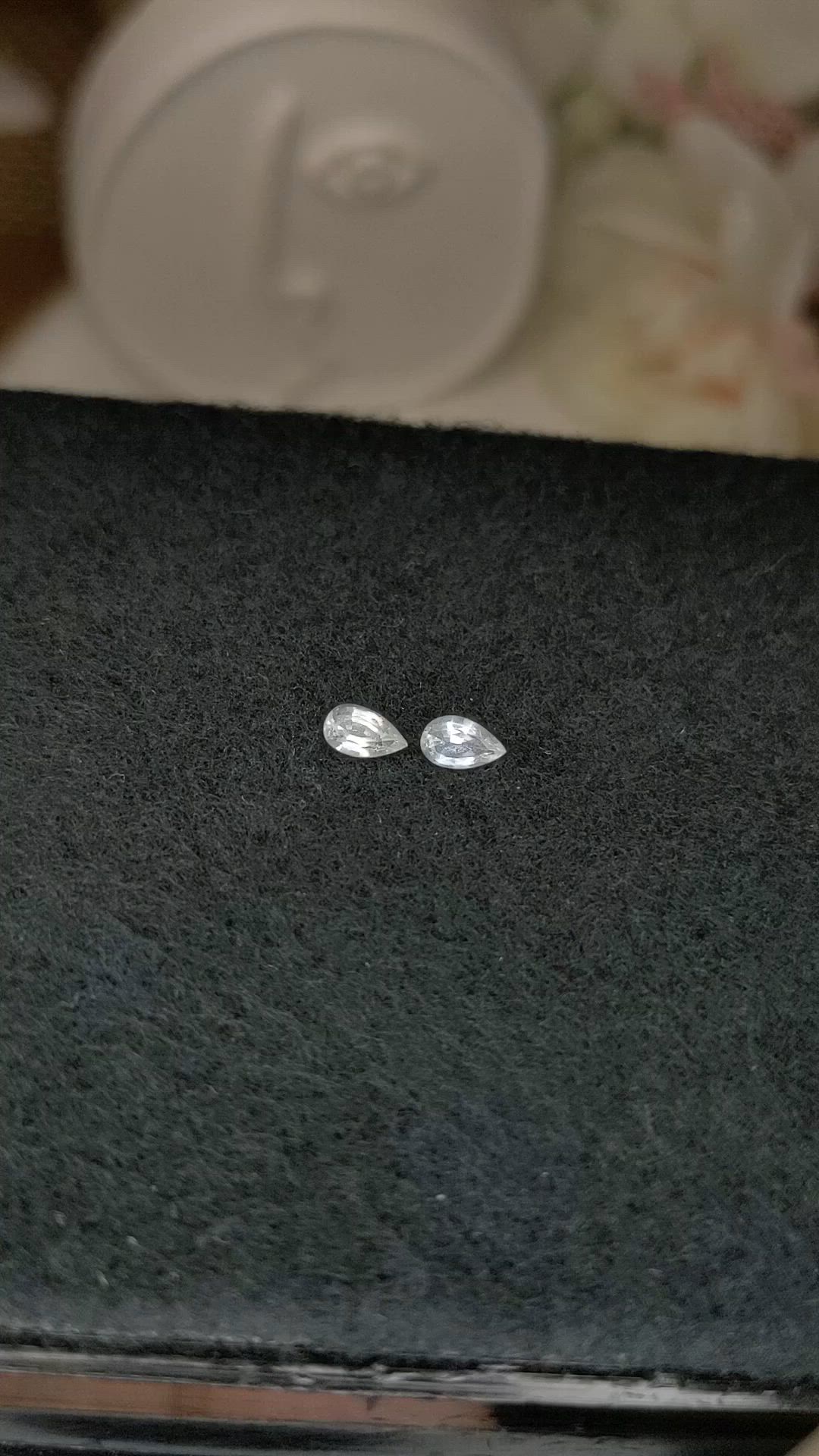 0.53 Ct.Tw.Total Carat Weight White Sapphire Pair from Ceylon (Sri Lanka) Size Video