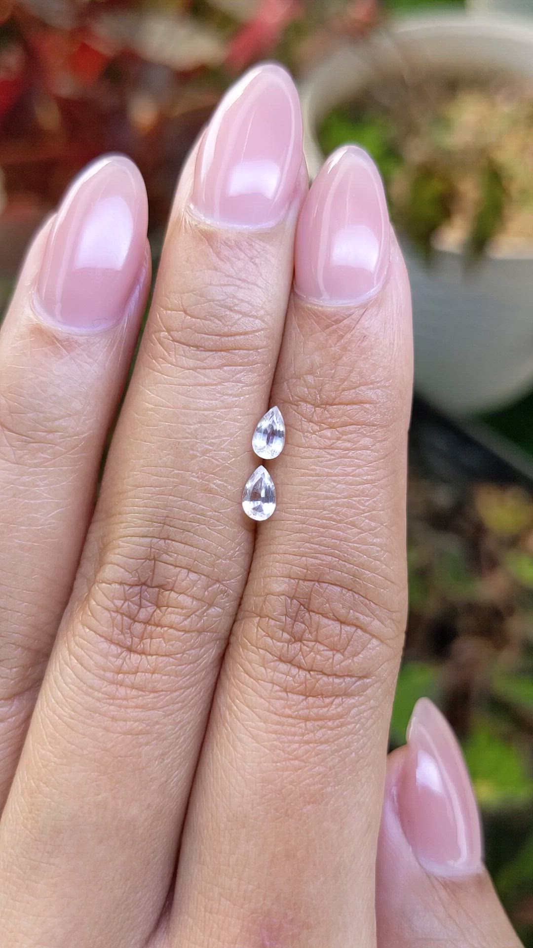 0.53 Ct.Tw.Total Carat Weight White Sapphire Pair from Ceylon (Sri Lanka) Size Video
