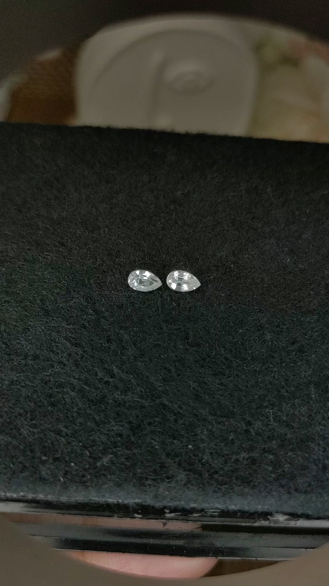 0.57 Ct.Tw.Total Carat Weight White Sapphire Pair from Ceylon (Sri Lanka) Size Video