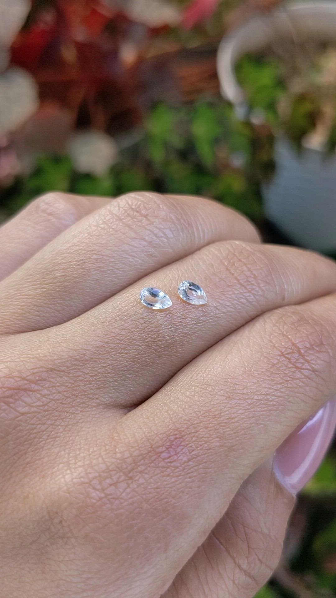 0.57 Ct.Tw.Total Carat Weight White Sapphire Pair from Ceylon (Sri Lanka) Size Video