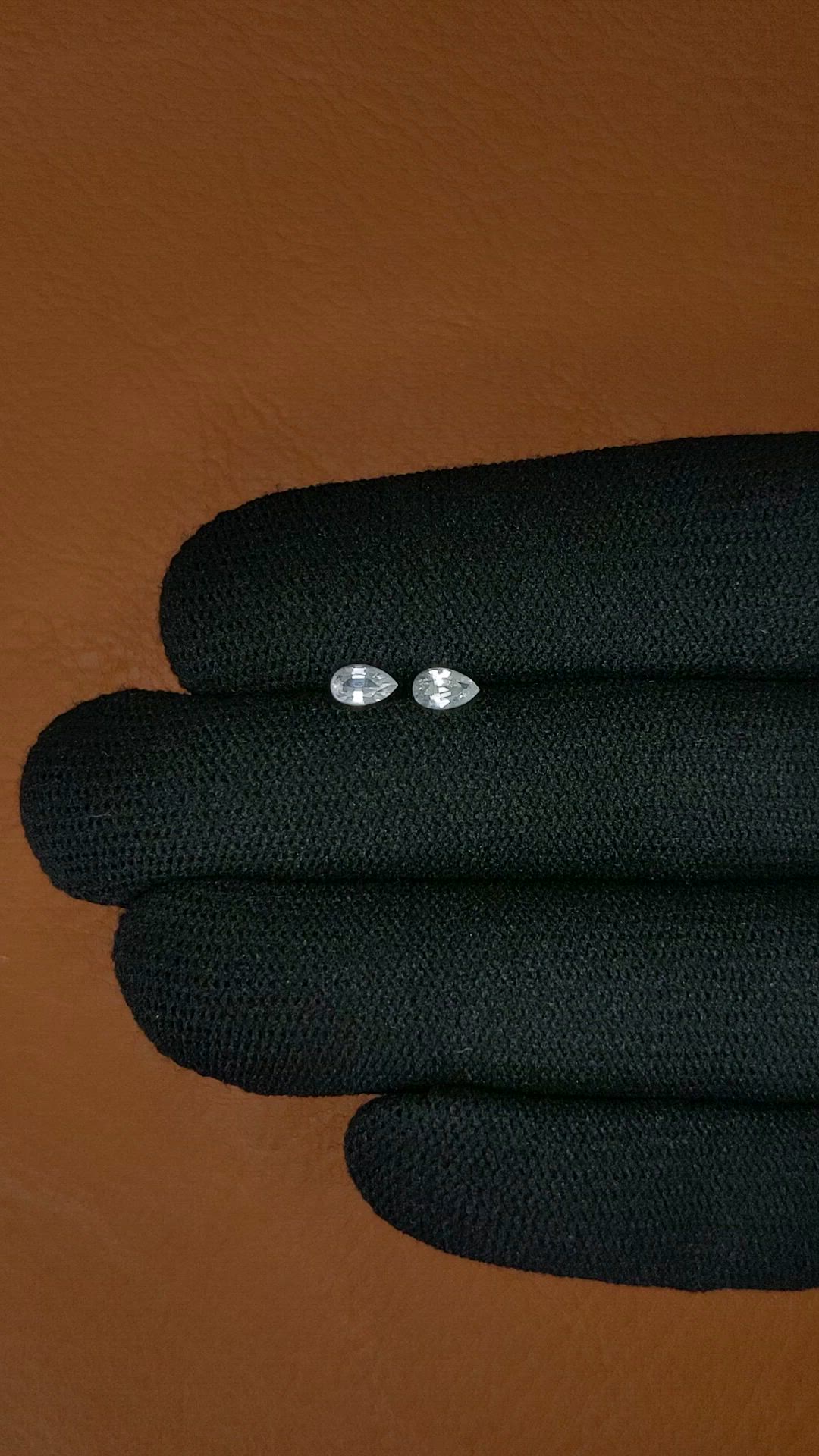 0.57 Ct.Tw.Total Carat Weight White Sapphire Pair from Ceylon (Sri Lanka) Size Video