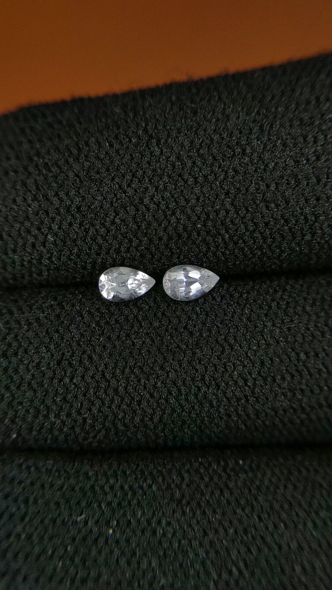 0.53 Ct.Tw.Total Carat Weight White Sapphire Pair from Ceylon (Sri Lanka) Size Video