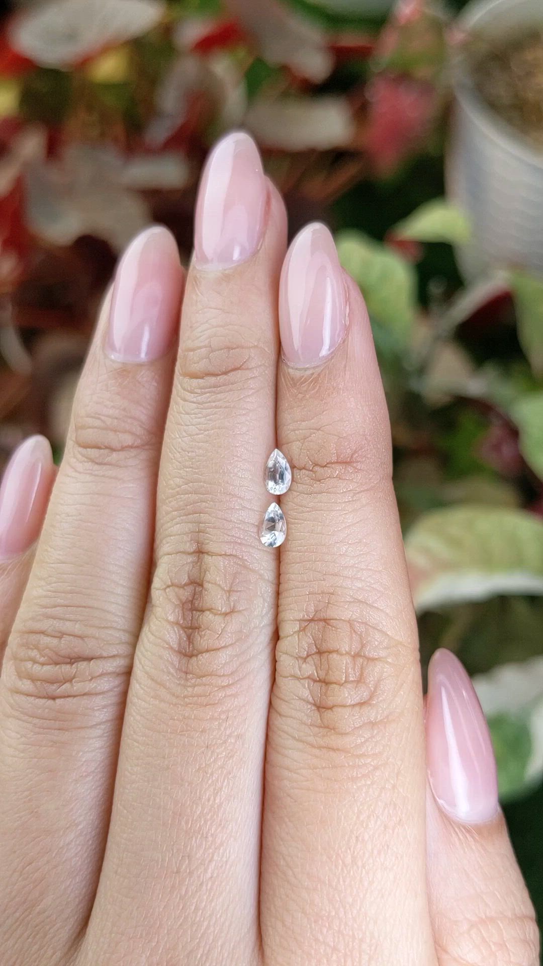 0.53 Ct.Tw.Total Carat Weight White Sapphire Pair from Ceylon (Sri Lanka) Size Video