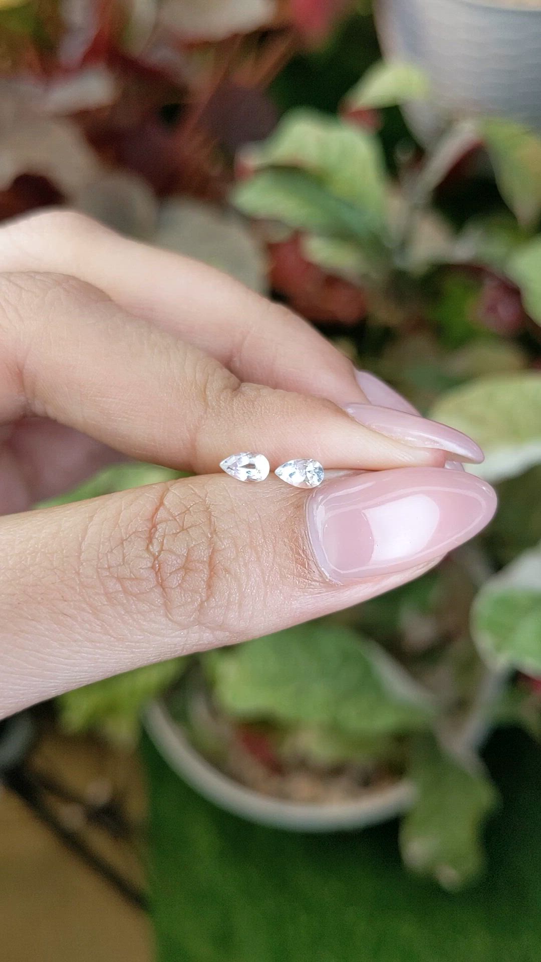0.53 Ct.Tw.Total Carat Weight White Sapphire Pair from Ceylon (Sri Lanka) Size Video