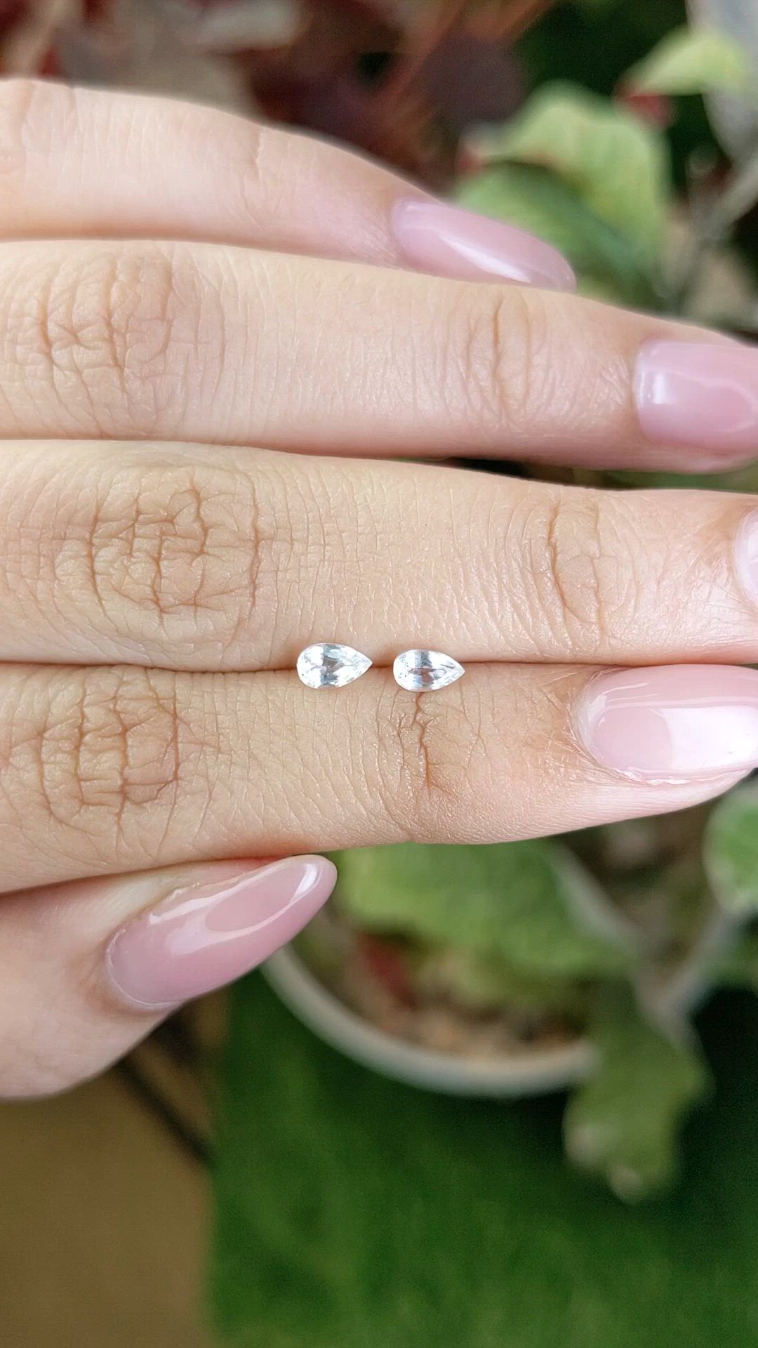 0.53 Ct.Tw.Total Carat Weight White Sapphire Pair from Ceylon (Sri Lanka) Size Video