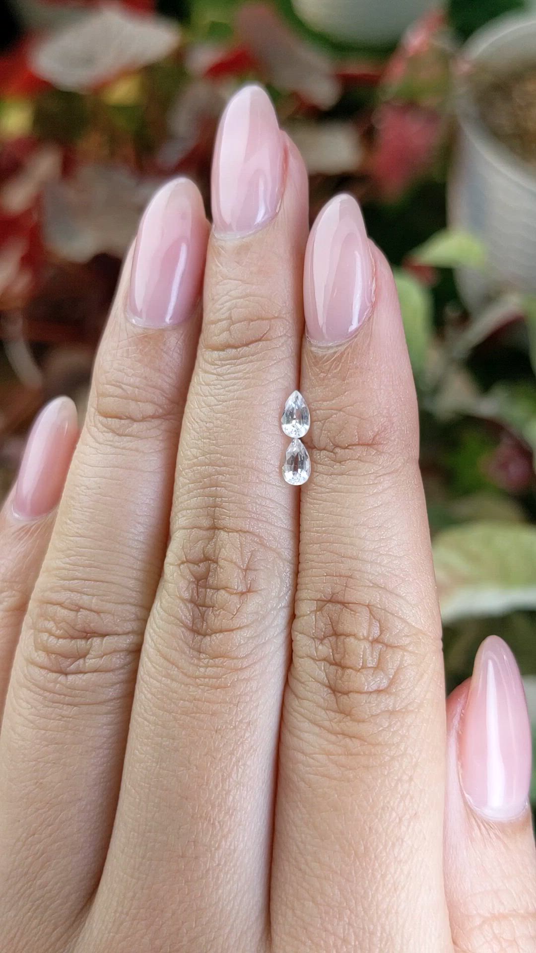 0.53 Ct.Tw.Total Carat Weight White Sapphire Pair from Ceylon (Sri Lanka) Size Video