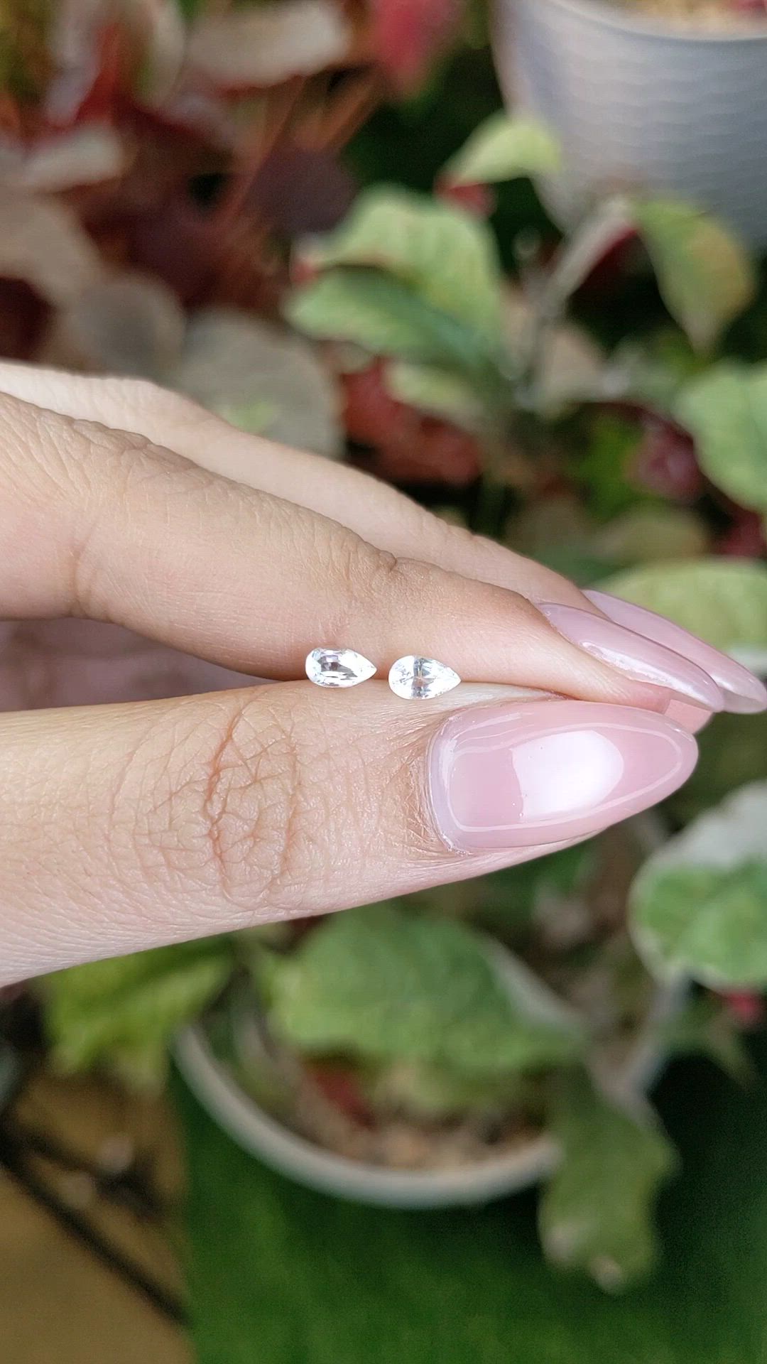 0.53 Ct.Tw.Total Carat Weight White Sapphire Pair from Ceylon (Sri Lanka) Size Video
