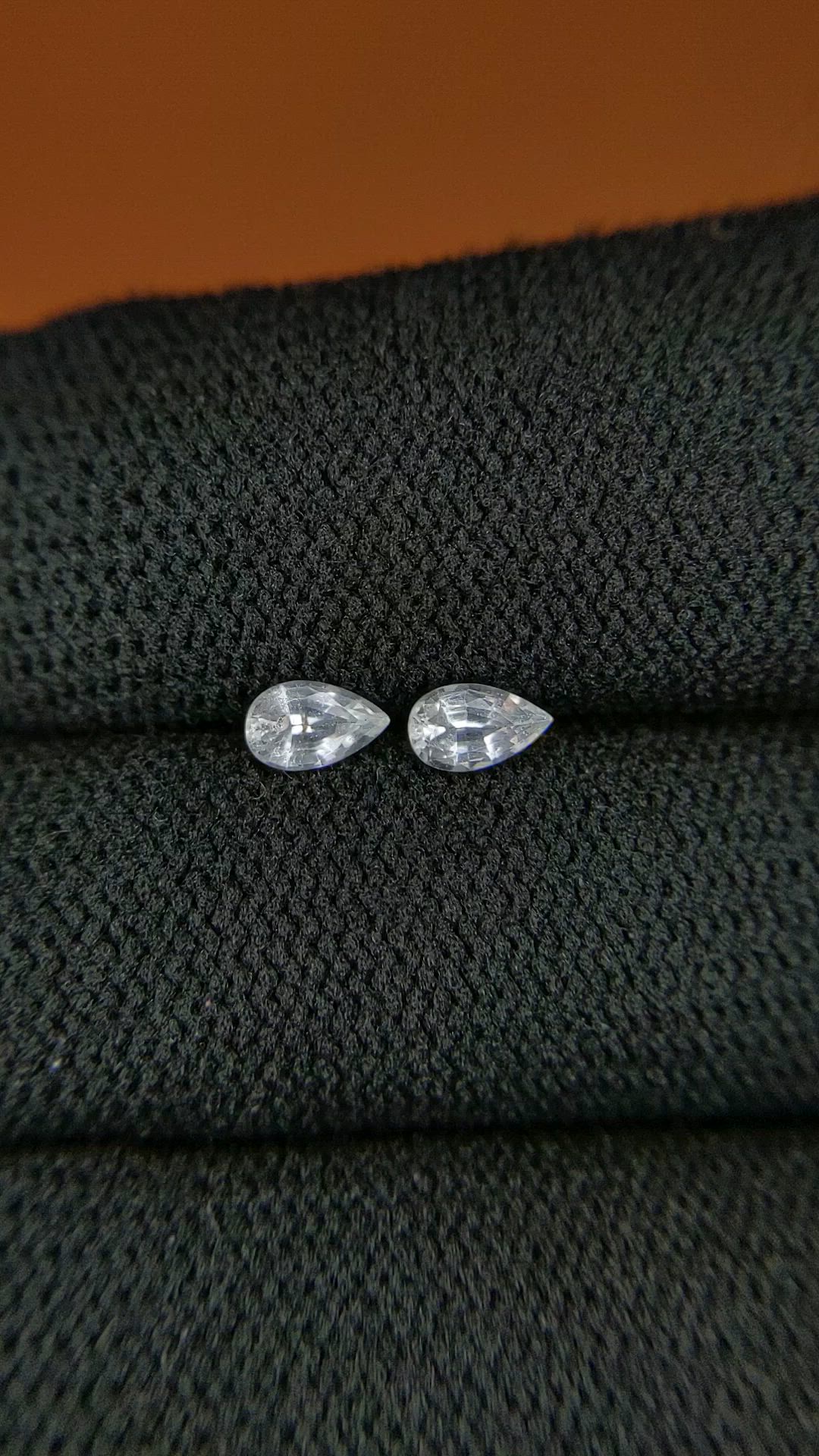 0.53 Ct.Tw.Total Carat Weight White Sapphire Pair from Ceylon (Sri Lanka) Size Video