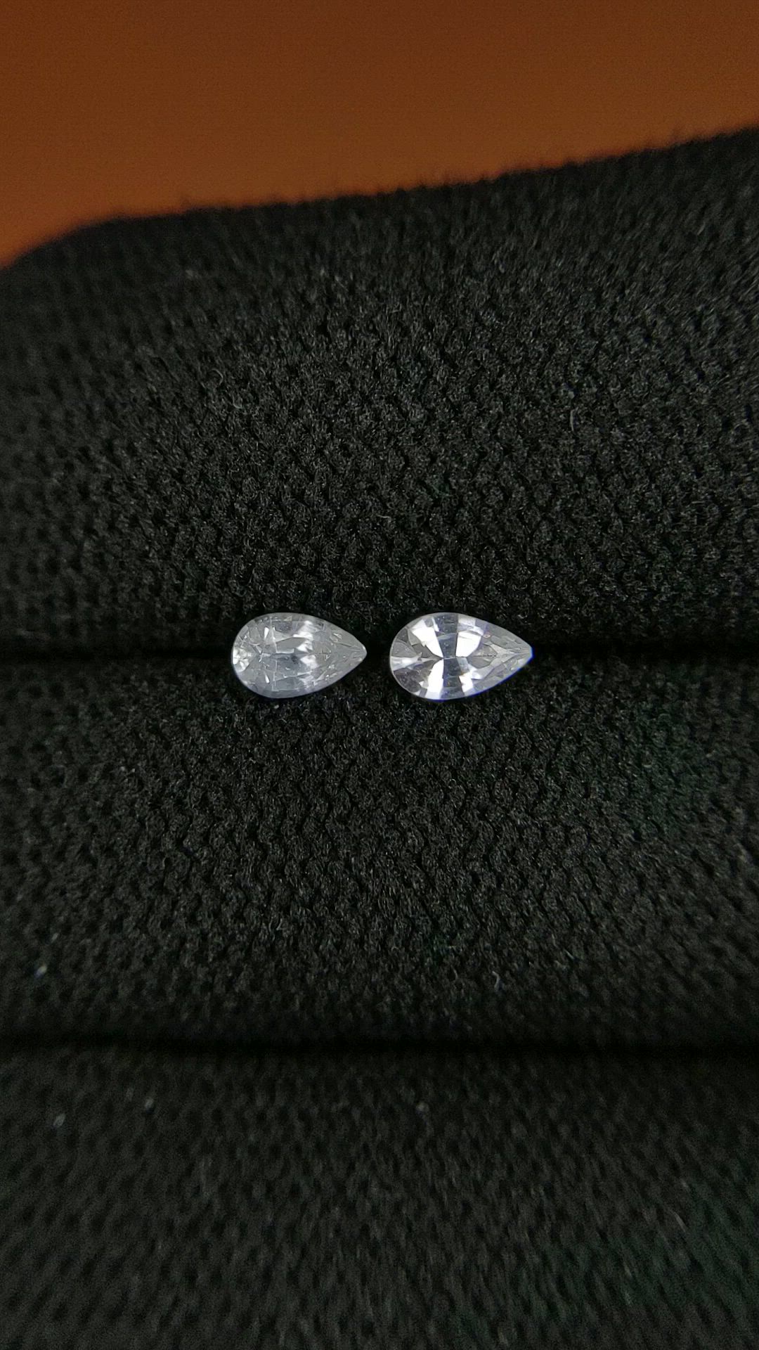 0.51 Ct.Tw.Total Carat Weight White Sapphire Pair from Ceylon (Sri Lanka) Size Video