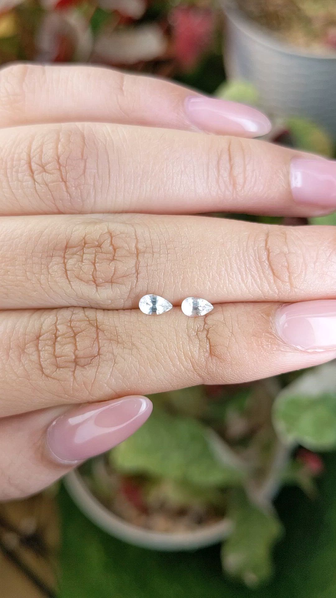 0.51 Ct.Tw.Total Carat Weight White Sapphire Pair from Ceylon (Sri Lanka) Size Video