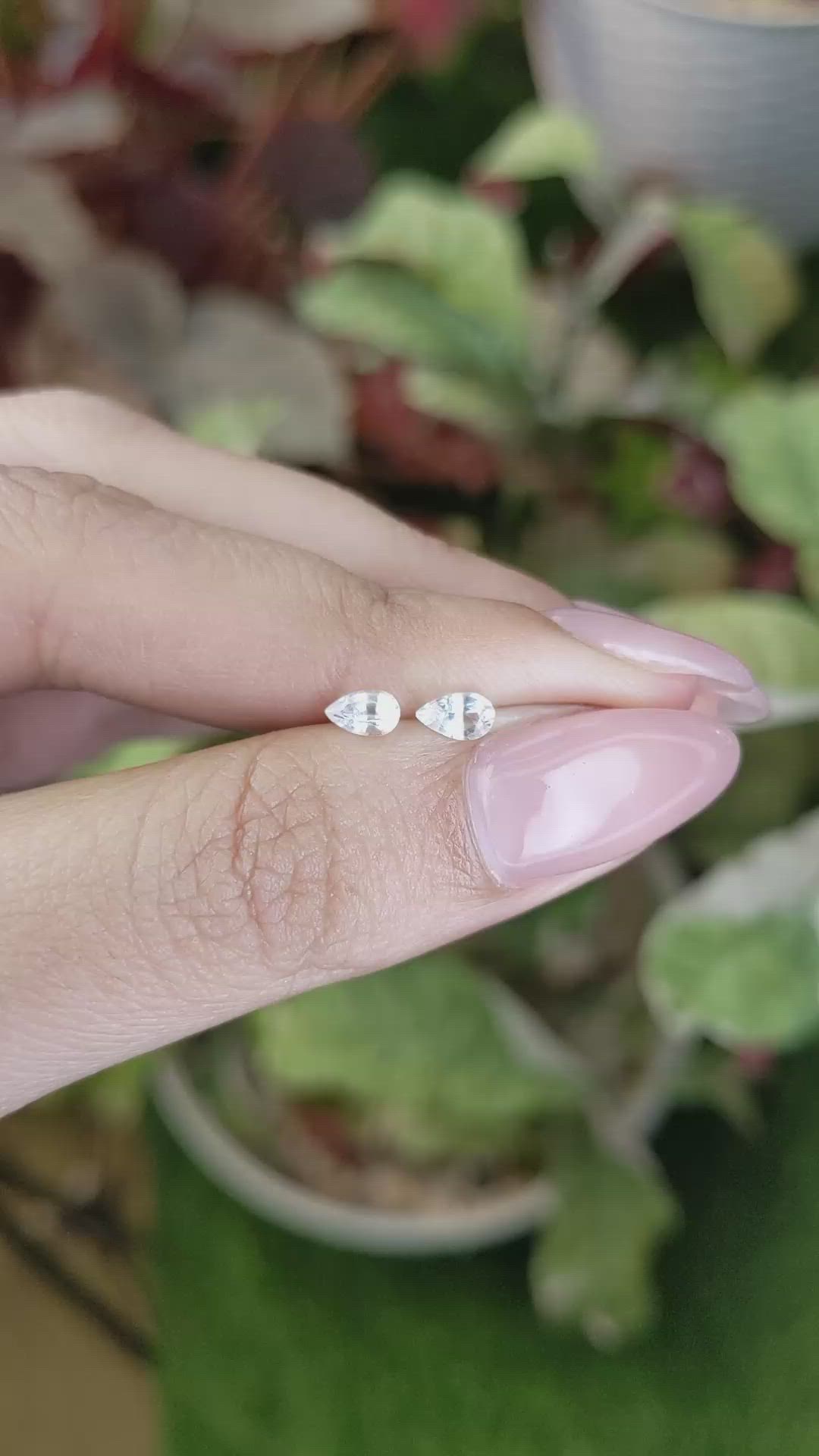 0.51 Ct.Tw.Total Carat Weight White Sapphire Pair from Ceylon (Sri Lanka) Size Video