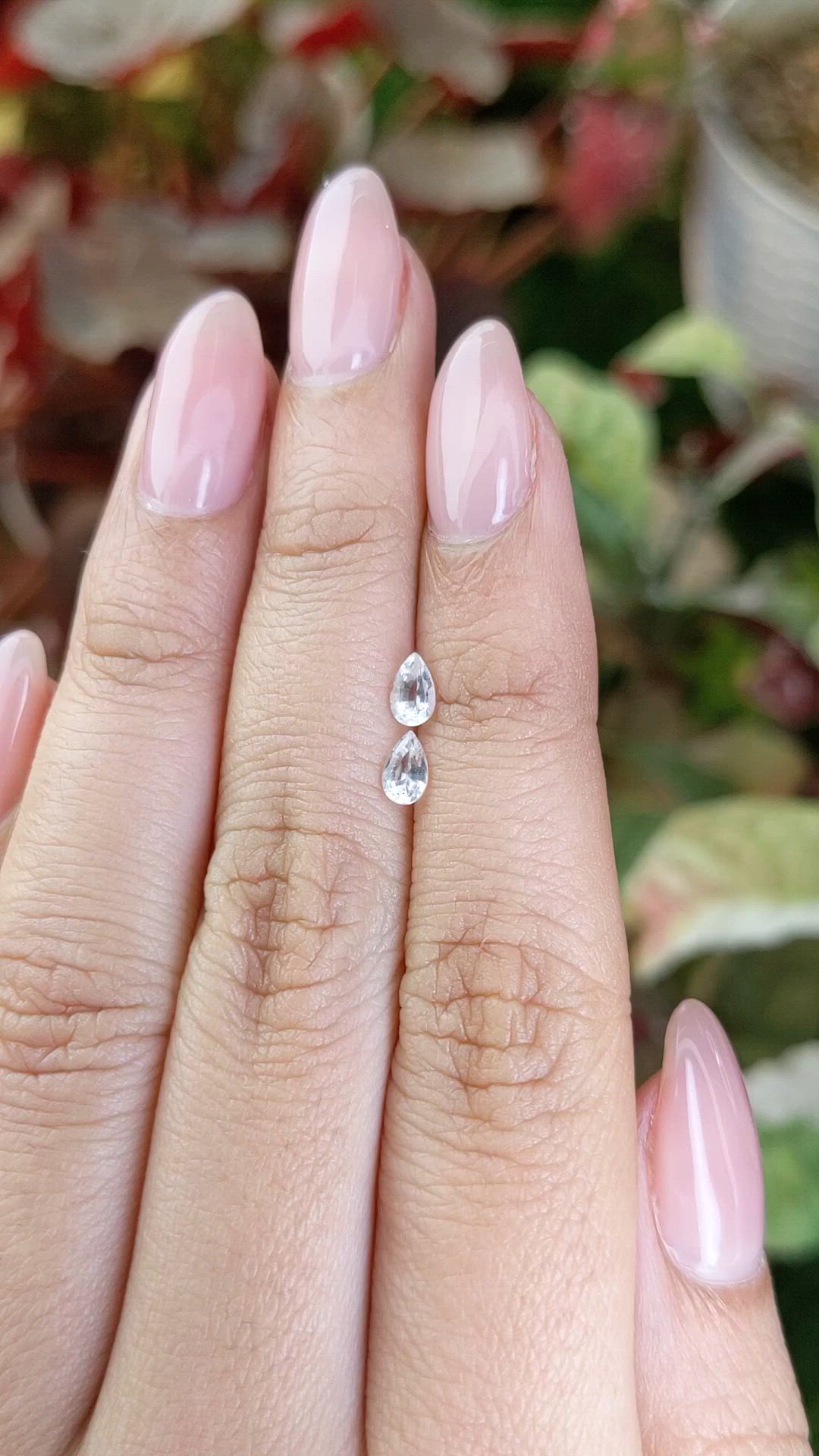 0.57 Ct.Tw.Total Carat Weight White Sapphire Pair from Ceylon (Sri Lanka) Size Video