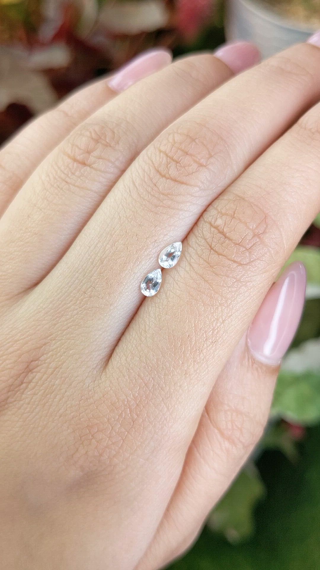 0.57 Ct.Tw.Total Carat Weight White Sapphire Pair from Ceylon (Sri Lanka) Size Video