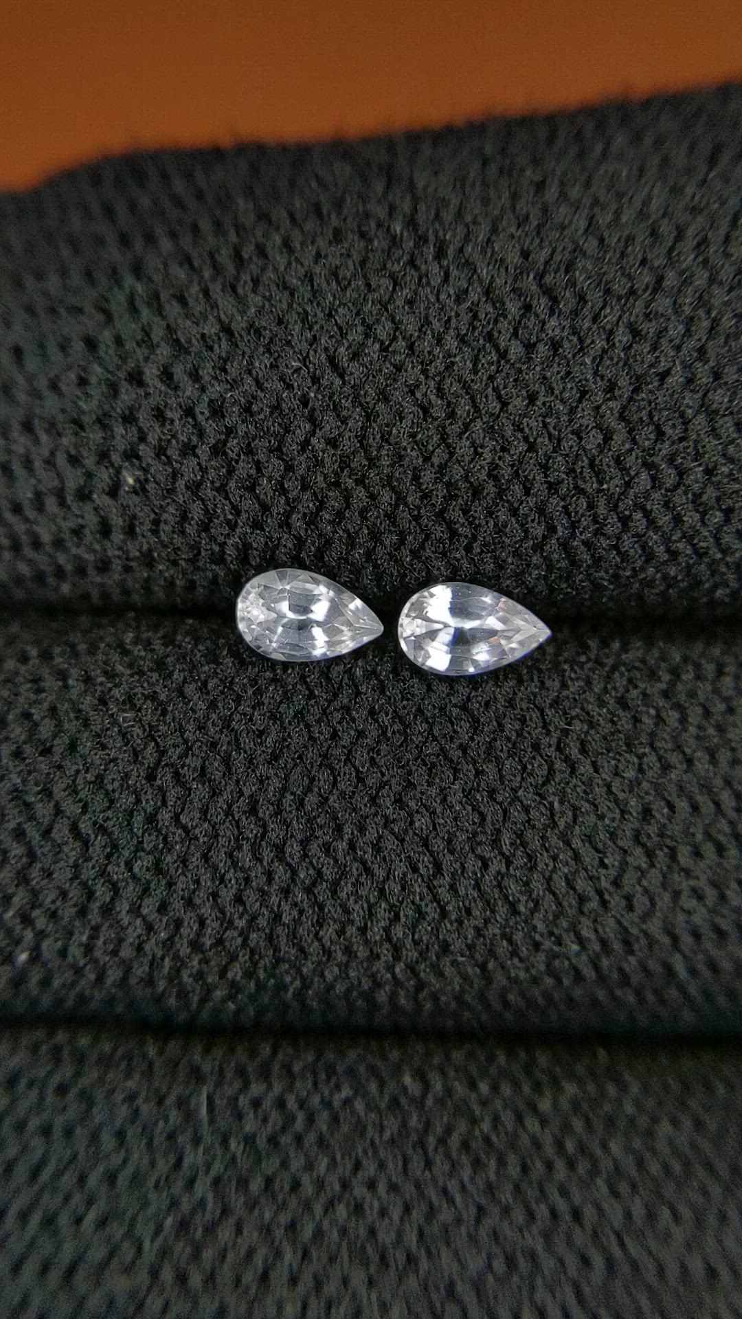 0.57 Ct.Tw.Total Carat Weight White Sapphire Pair from Ceylon (Sri Lanka) Size Video