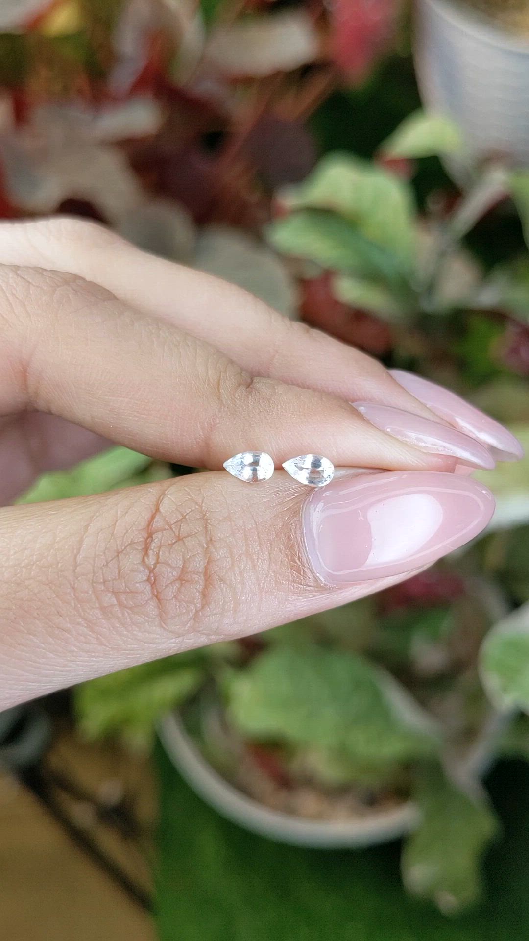 0.57 Ct.Tw.Total Carat Weight White Sapphire Pair from Ceylon (Sri Lanka) Size Video