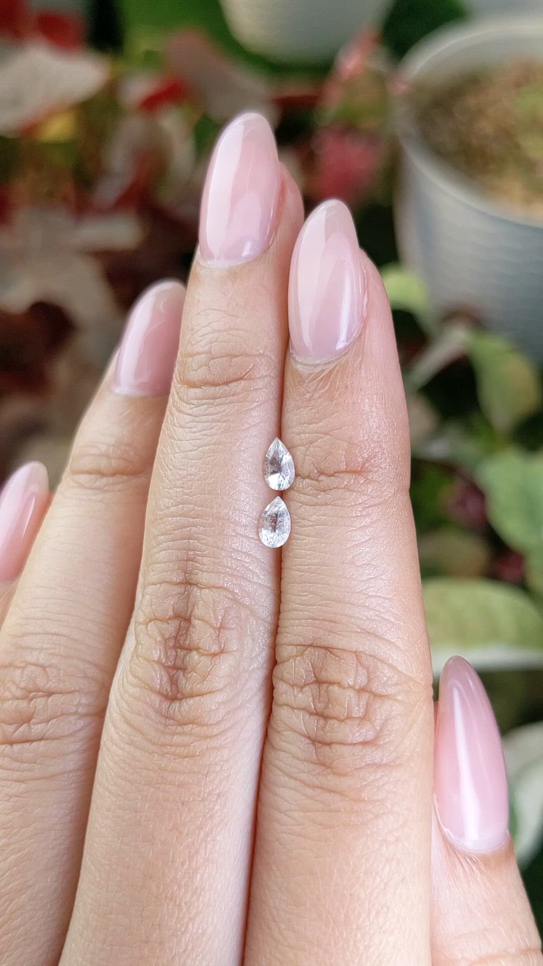 0.43 Ct.Tw.Total Carat Weight White Sapphire Pair from Ceylon (Sri Lanka) Size Video