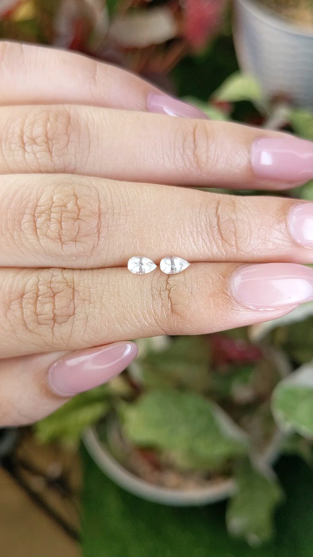 0.43 Ct.Tw.Total Carat Weight White Sapphire Pair from Ceylon (Sri Lanka) Size Video