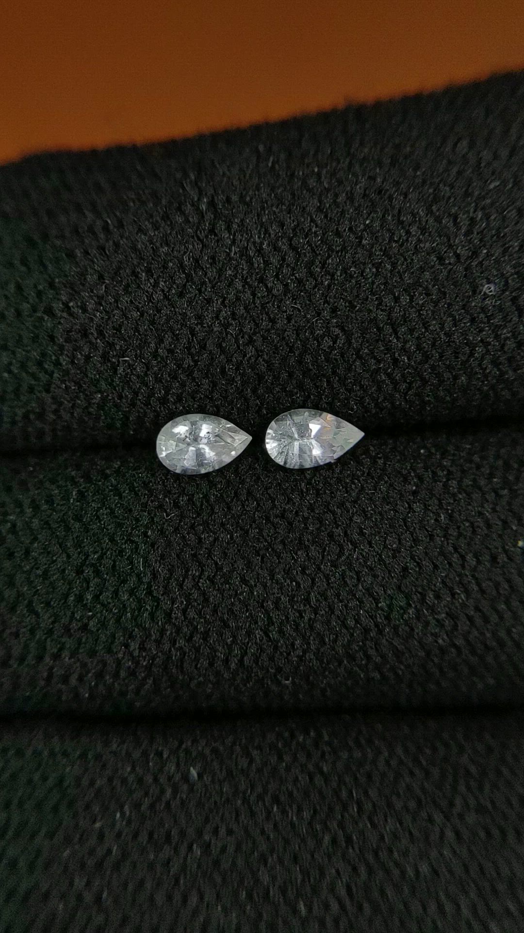 0.43 Ct.Tw.Total Carat Weight White Sapphire Pair from Ceylon (Sri Lanka) Size Video