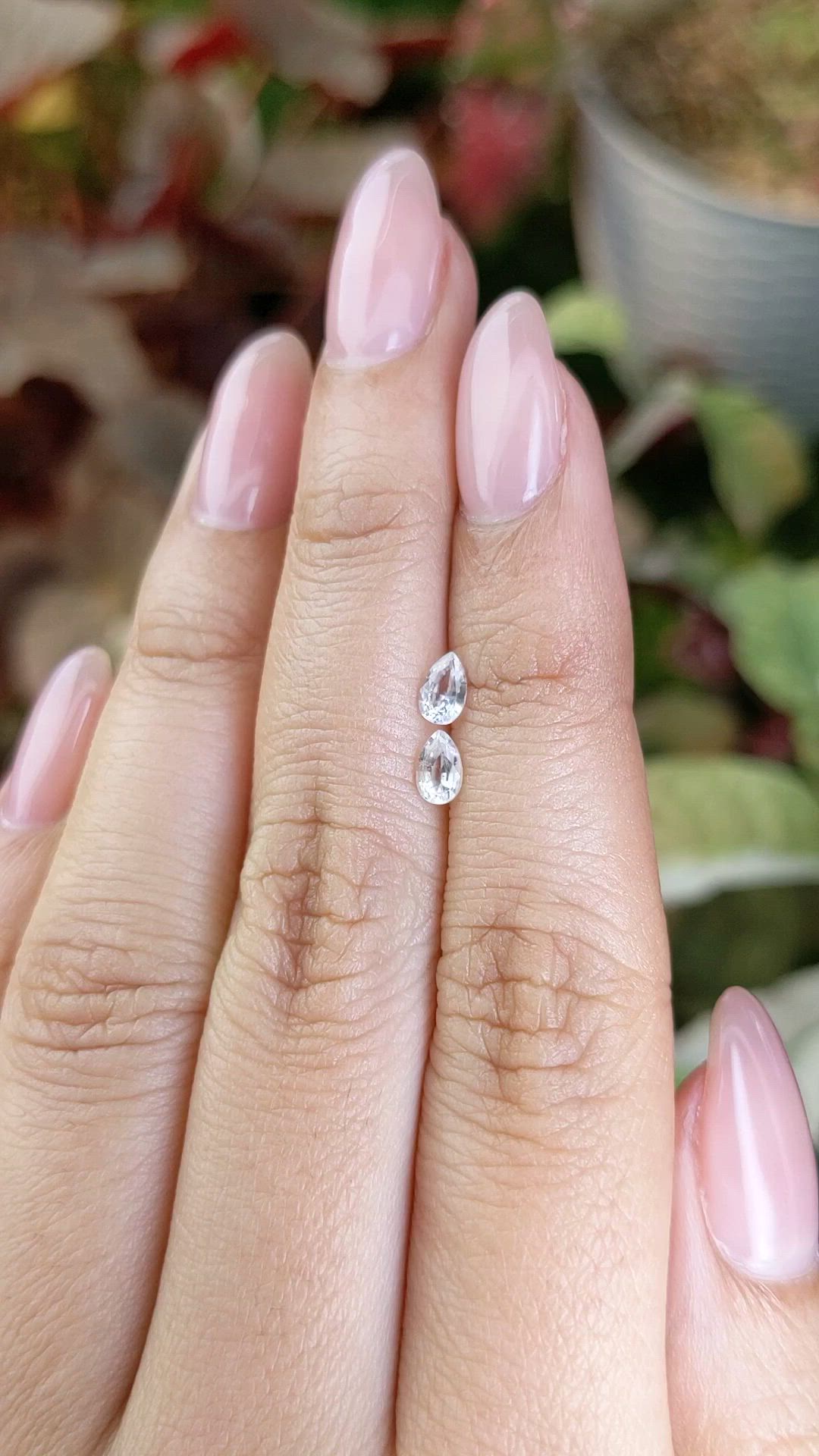 0.56 Ct.Tw.Total Carat Weight White Sapphire Pair from Ceylon (Sri Lanka) Size Video