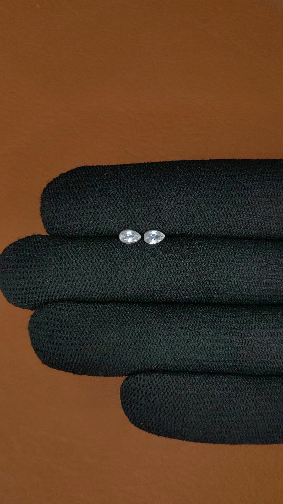 0.56 Ct.Tw.Total Carat Weight White Sapphire Pair from Ceylon (Sri Lanka) Size Video
