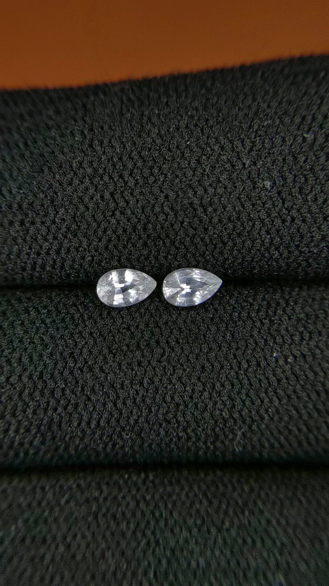 0.56 Ct.Tw.Total Carat Weight White Sapphire Pair from Ceylon (Sri Lanka) Size Video