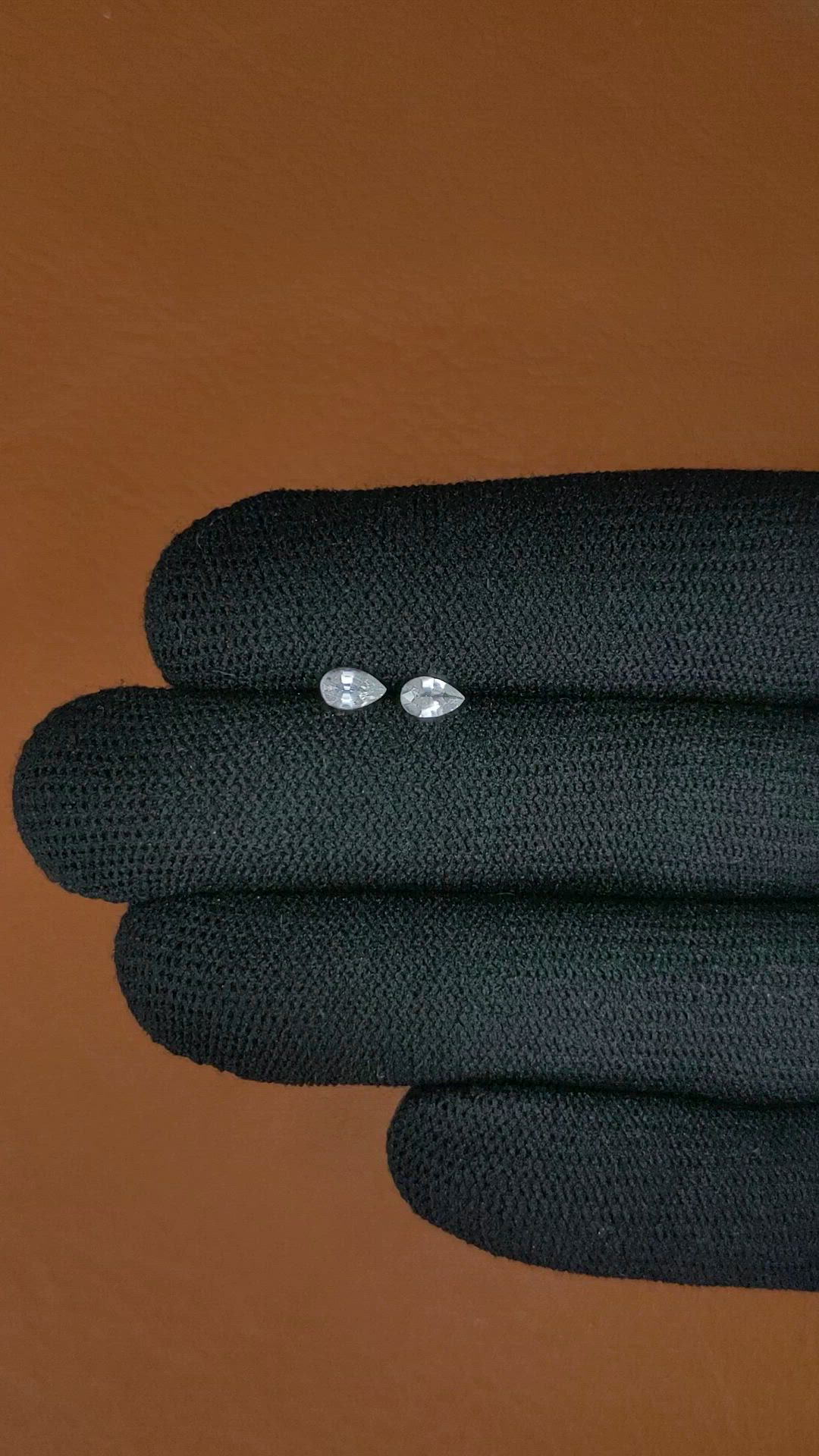 0.53 Ct.Tw.Total Carat Weight White Sapphire Pair from Ceylon (Sri Lanka) Size Video