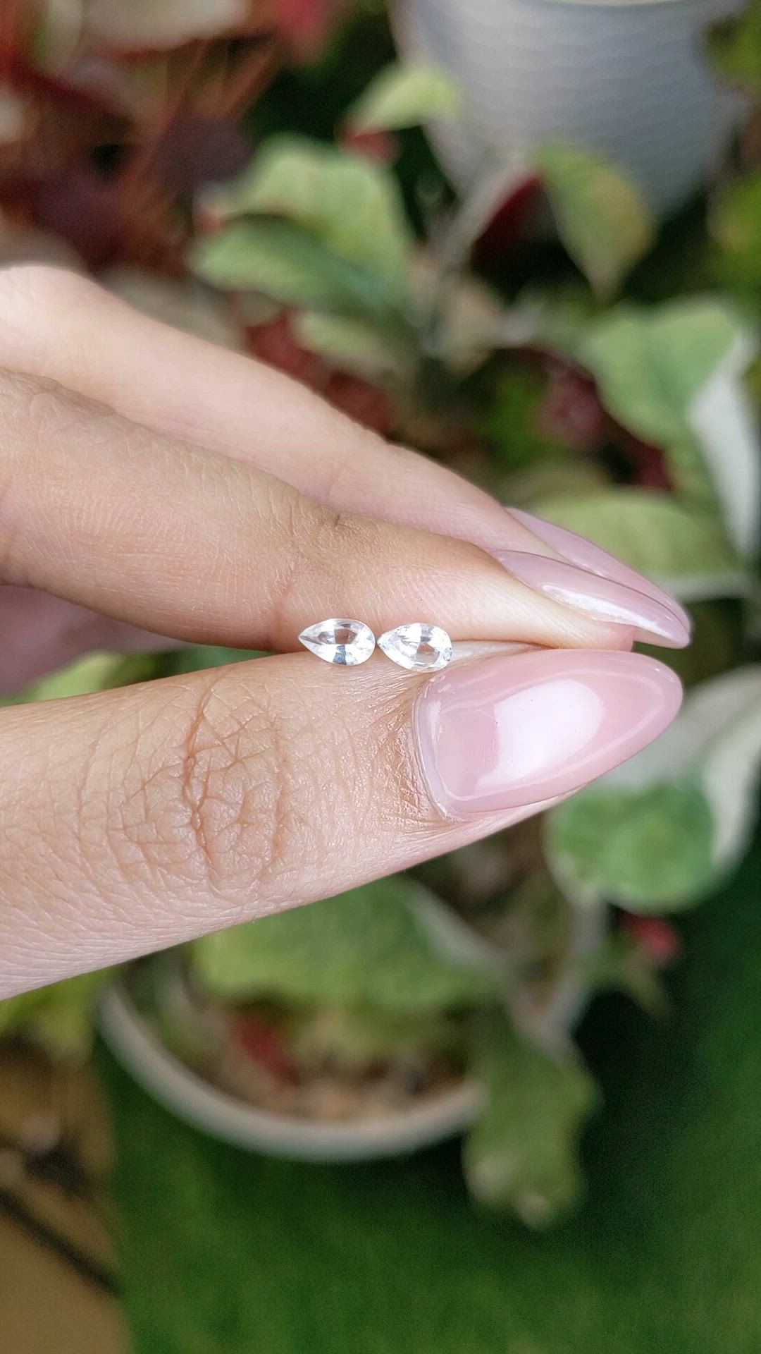 0.53 Ct.Tw.Total Carat Weight White Sapphire Pair from Ceylon (Sri Lanka) Size Video