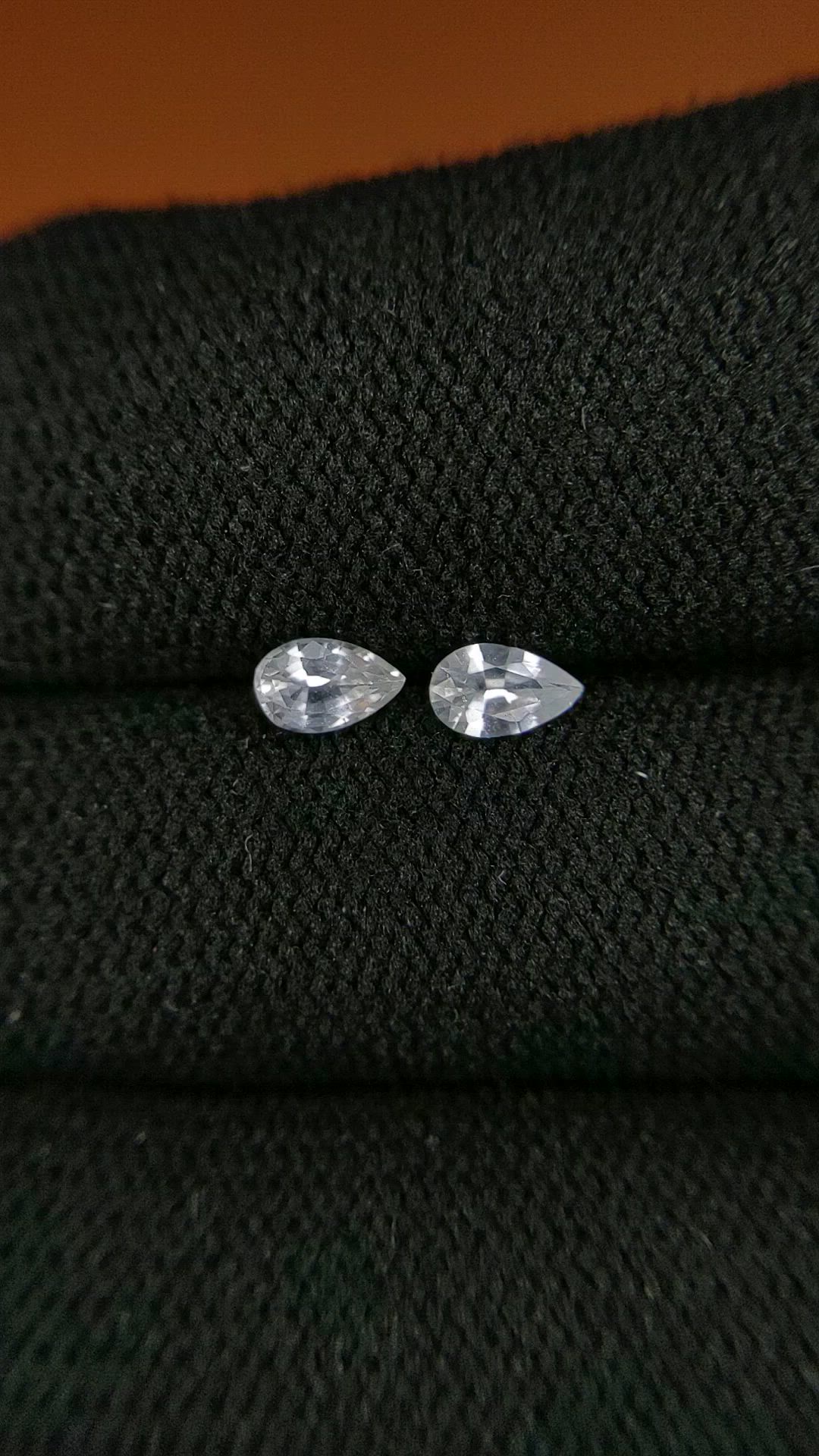 0.53 Ct.Tw.Total Carat Weight White Sapphire Pair from Ceylon (Sri Lanka) Size Video