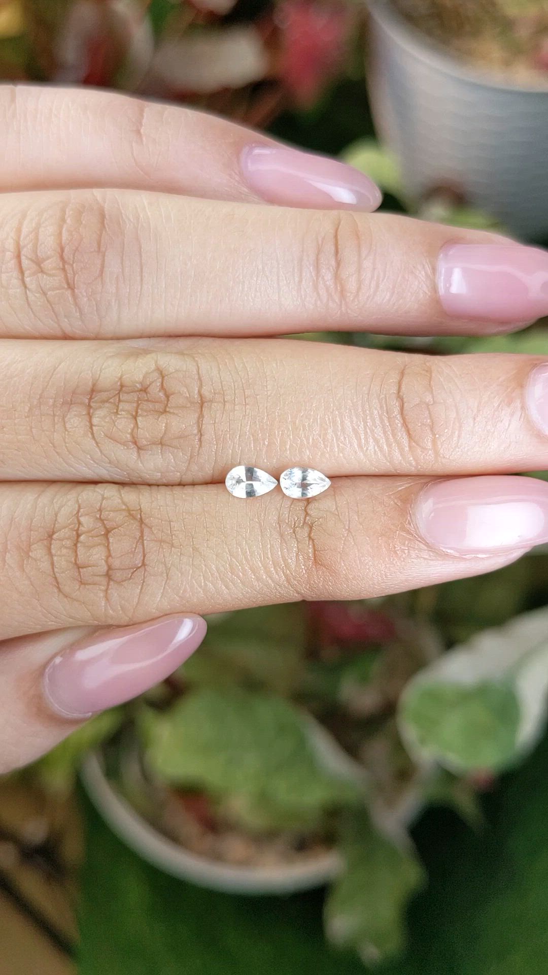 0.53 Ct.Tw.Total Carat Weight White Sapphire Pair from Ceylon (Sri Lanka) Size Video