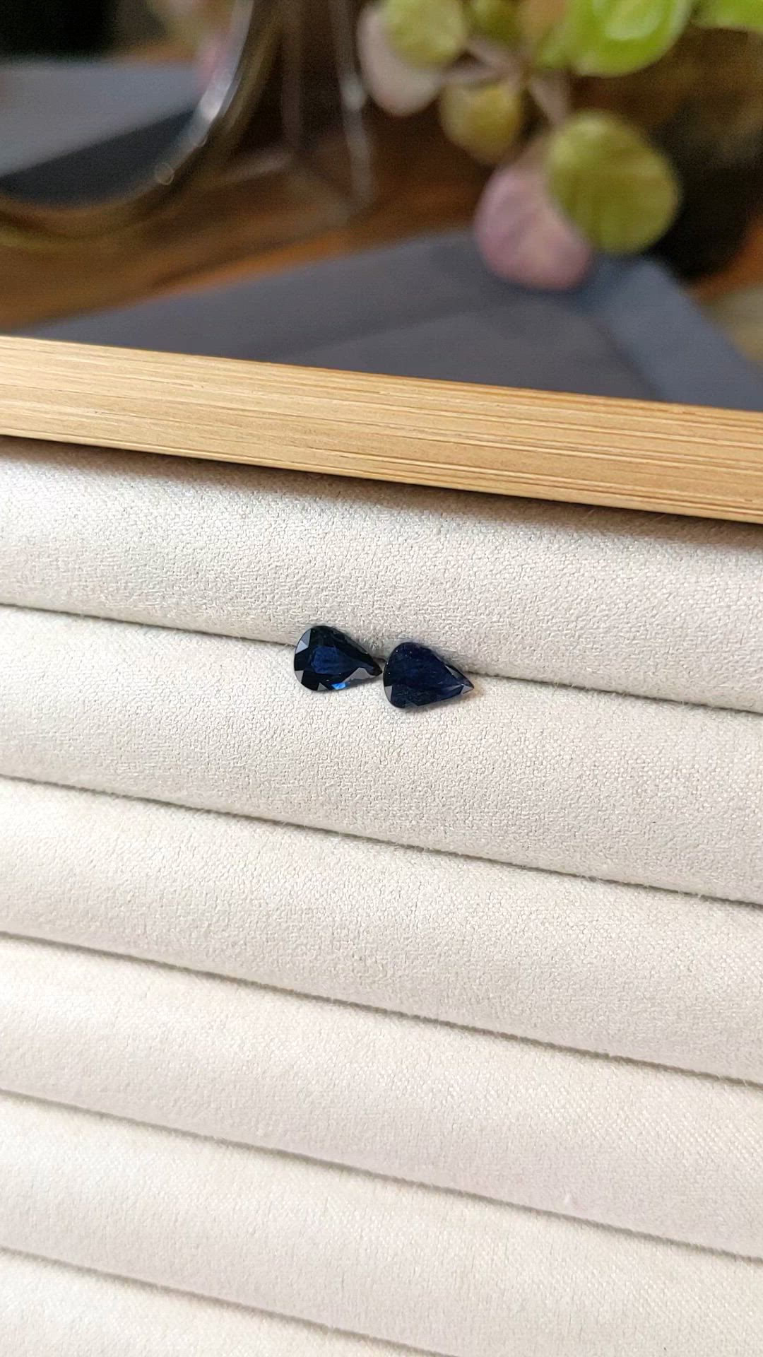1.83&nbsp;Ct.Tw.Total Carat Weight Blue Sapphire Pair from Ceylon (Sri Lanka) Size Video