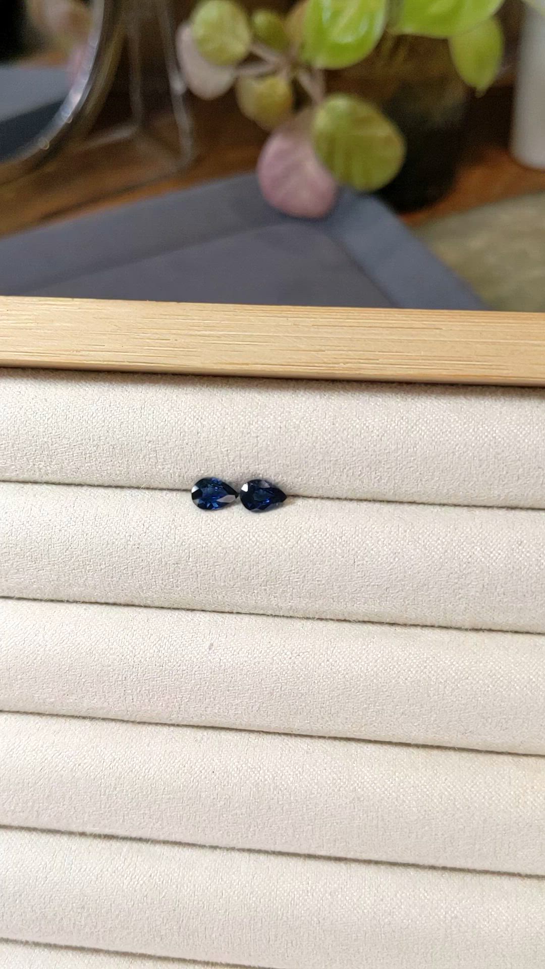1.07 Ct.Tw.Total Carat Weight Blue Sapphire Pair from Ceylon (Sri Lanka) Size Video