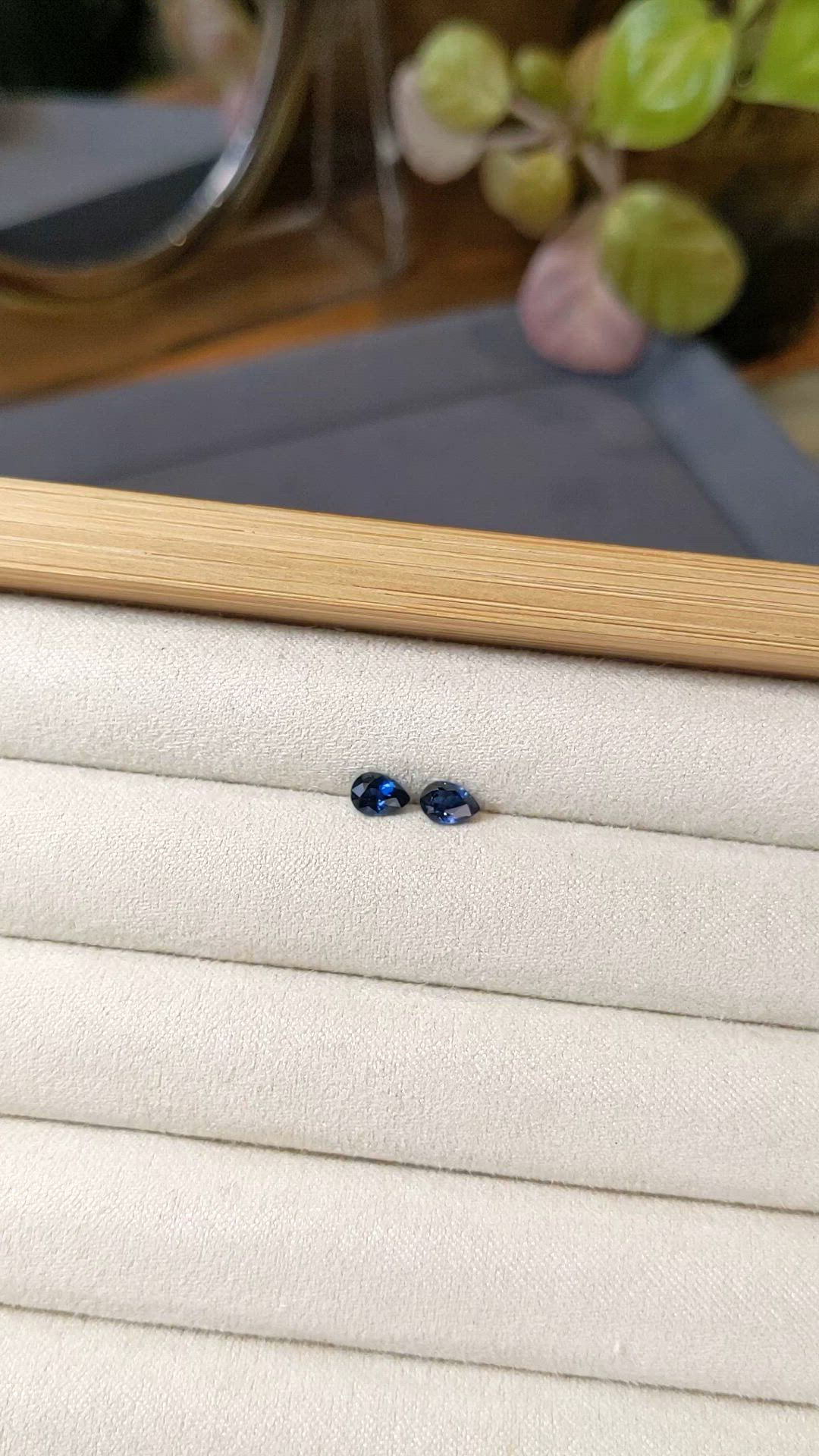 0.96 Ct.Tw.Total Carat Weight Blue Sapphire Pair from Ceylon (Sri Lanka) Size Video