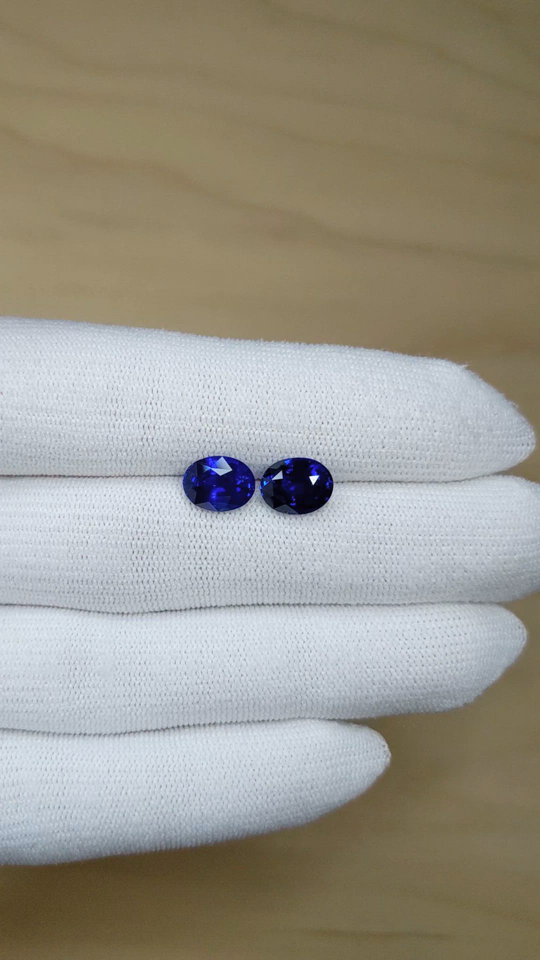 6.00 Ct.Tw.Total Carat Weight Blue Sapphire Pair from Ceylon (Sri Lanka) Size Video