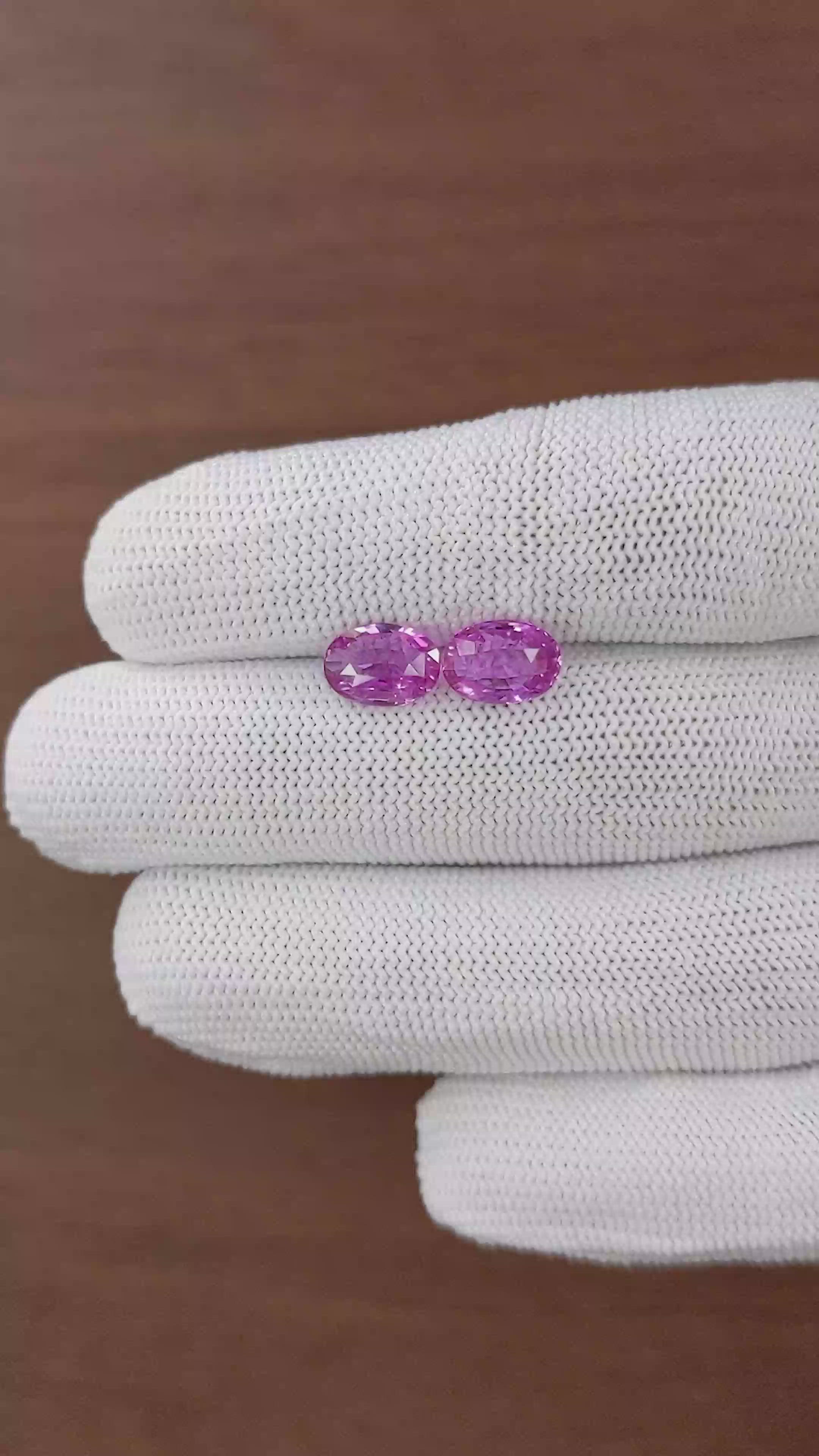 4.05 Ct.Tw.Total Carat Weight Purplish Pink Sapphire Pair from Madagascar Size Video