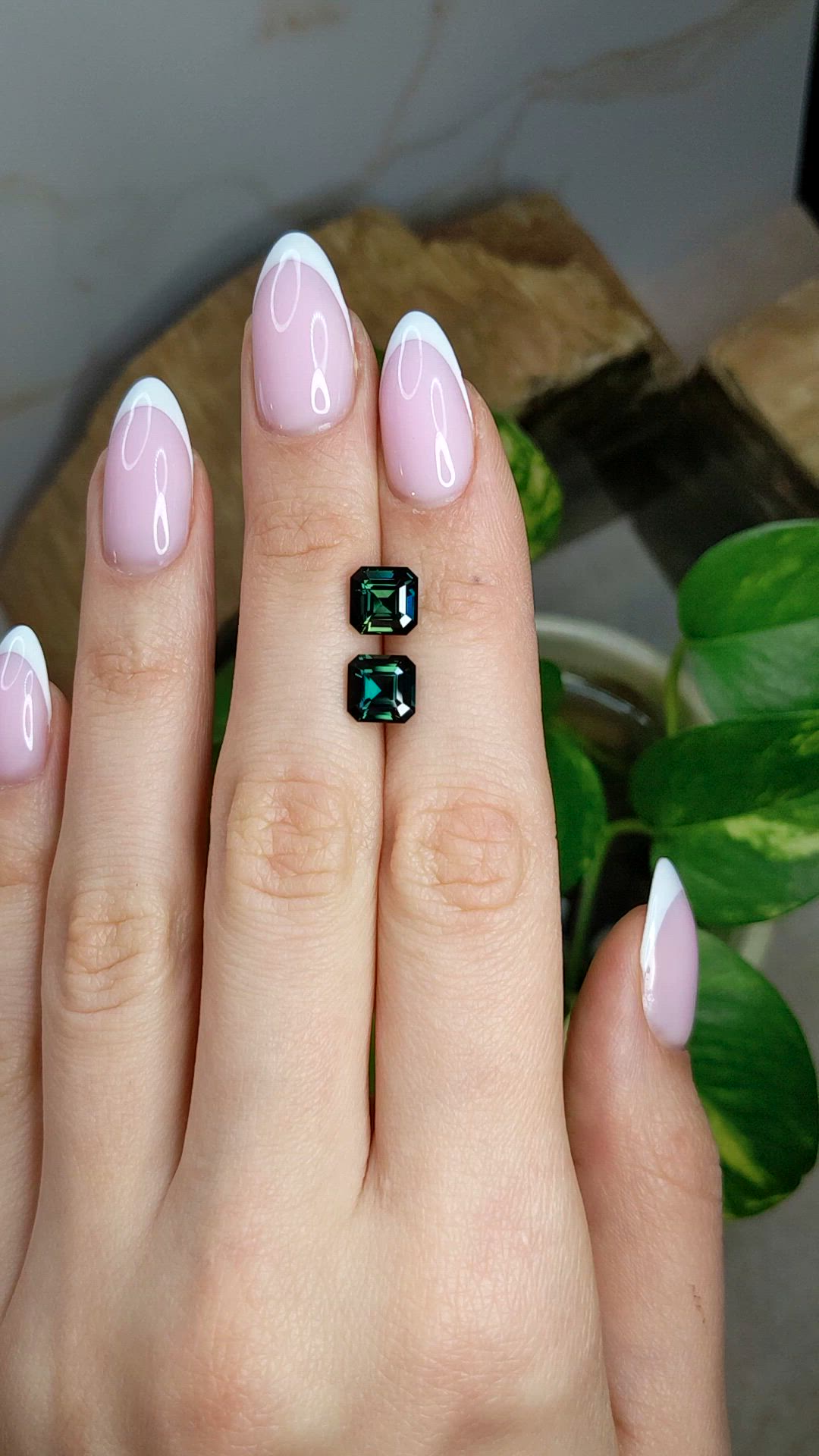 4.29 Ct.Tw.Total Carat Weight Bluish Green Sapphire Pair from Madagascar Size Video