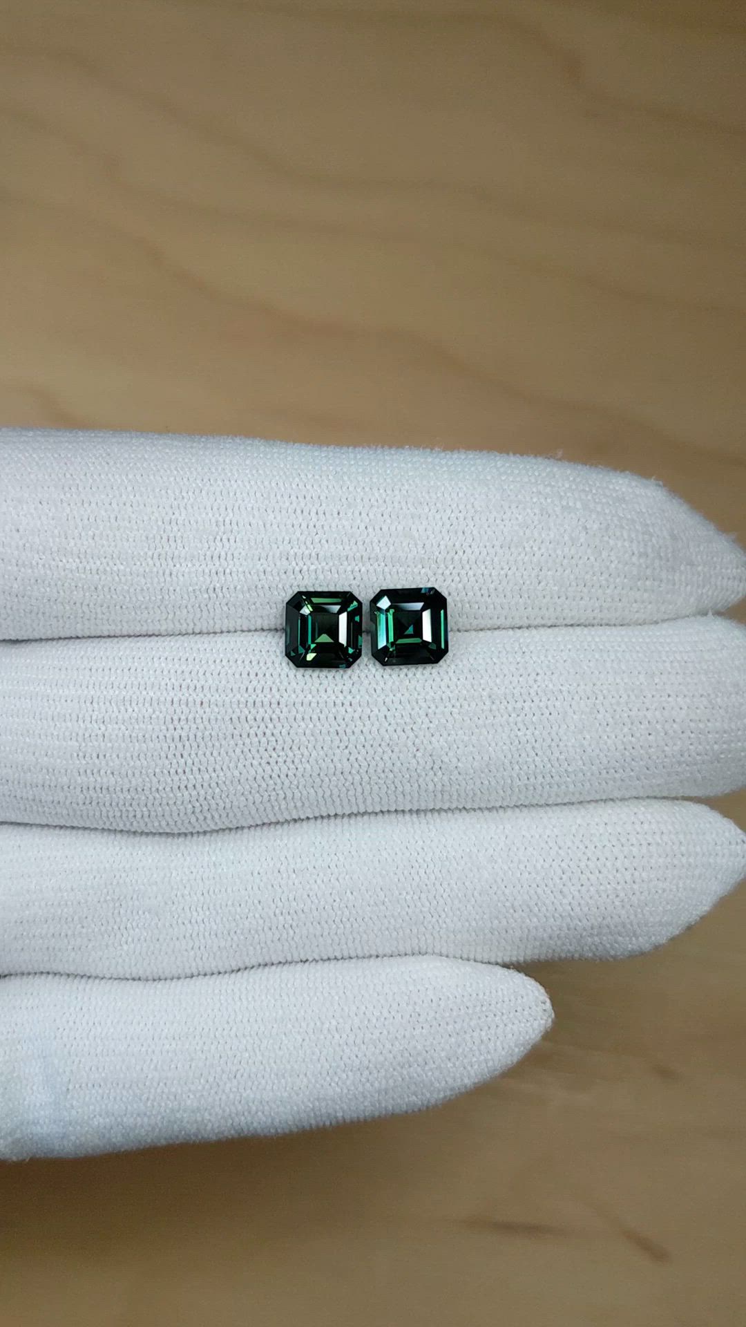 4.29 Ct.Tw.Total Carat Weight Bluish Green Sapphire Pair from Madagascar Size Video