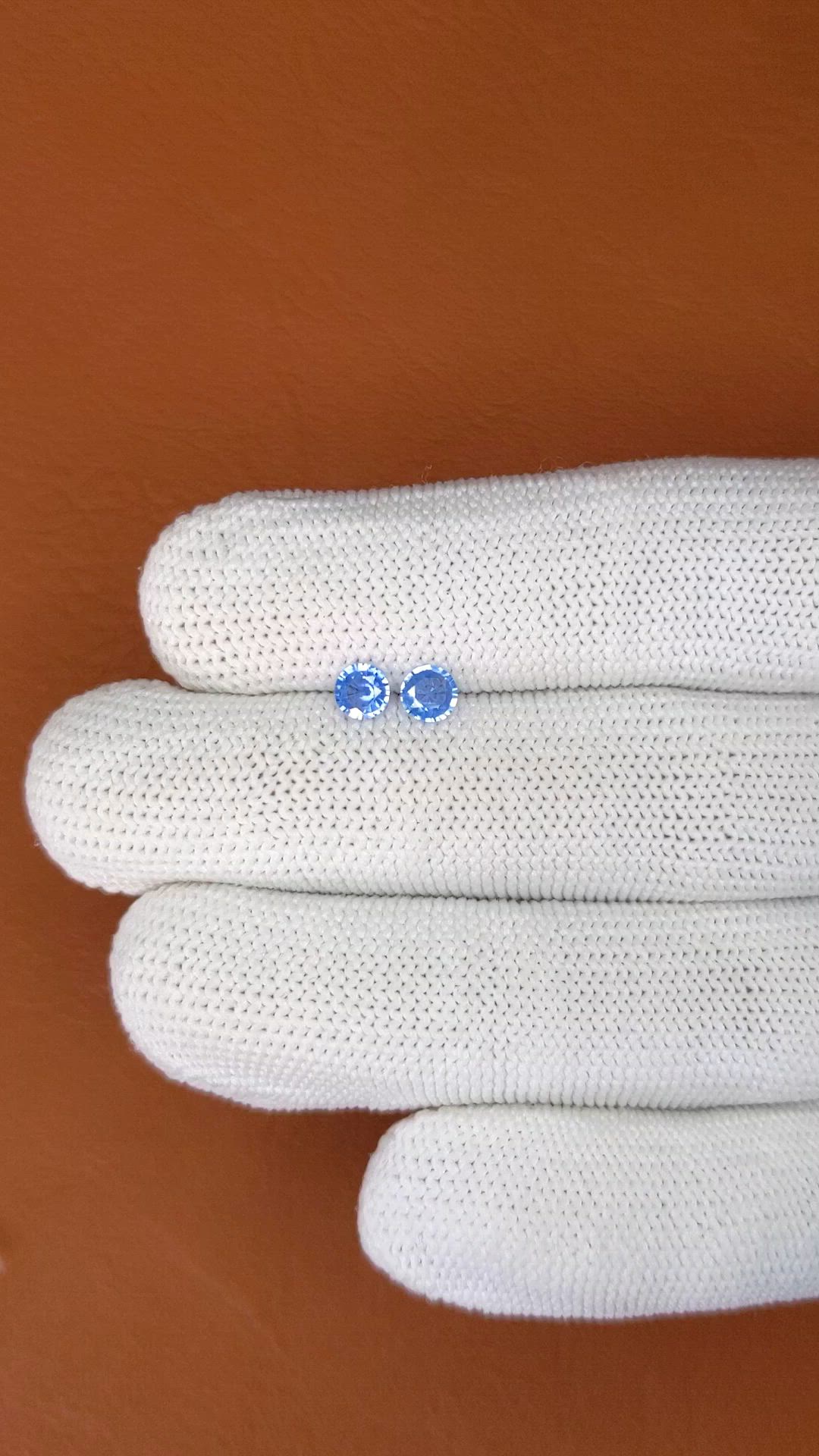 0.60 Ct.Tw.Total Carat Weight Blue Sapphire Pair from Ceylon (Sri Lanka) Size Video