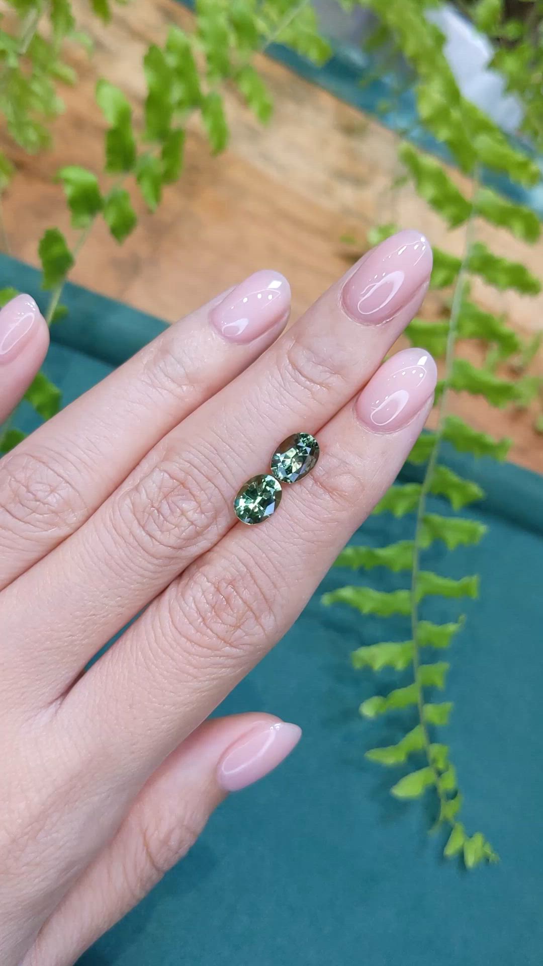 3.01 Ct.Tw.Total Carat Weight Green Sapphire Pair from Mozambique Size Video