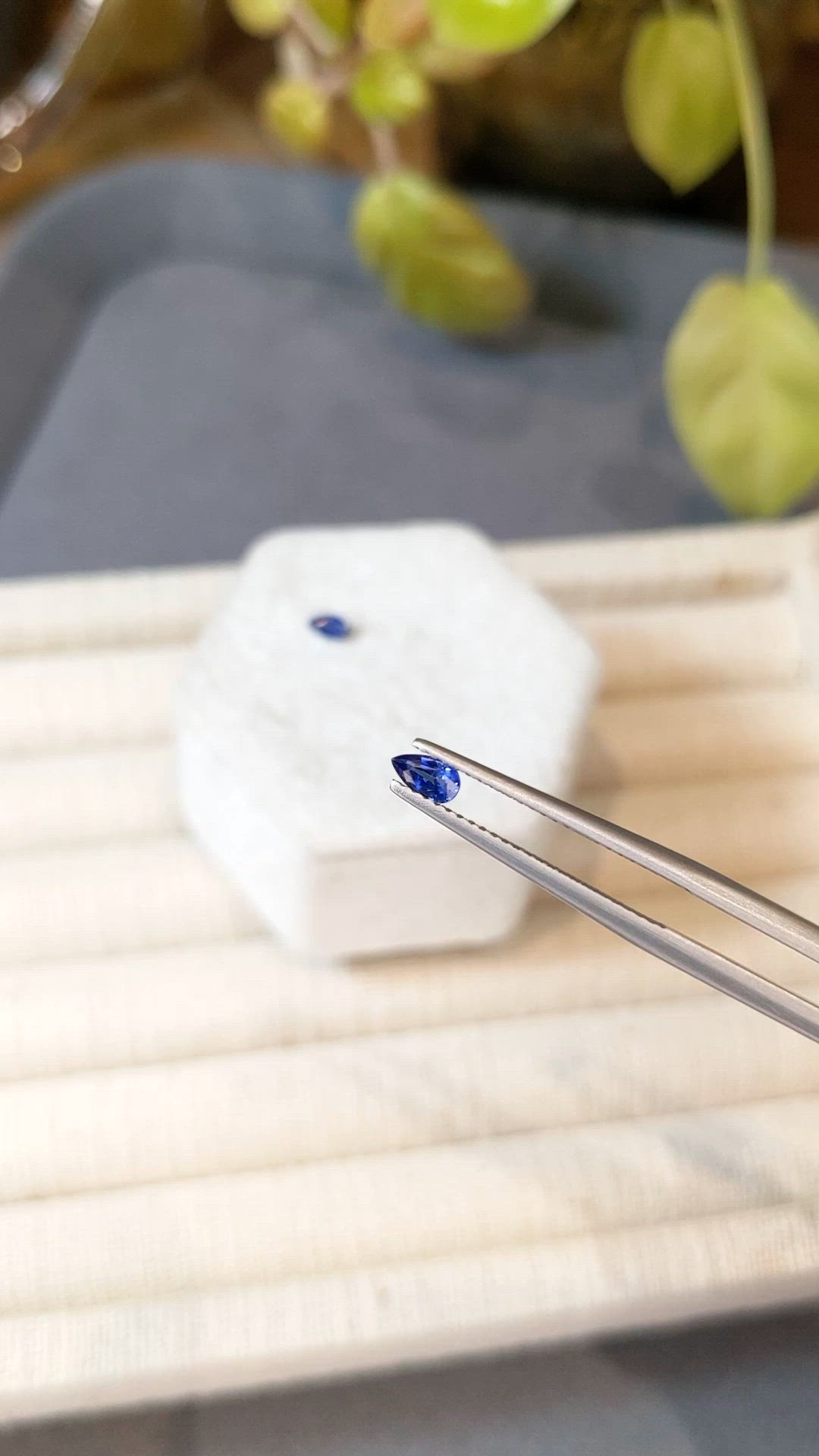 0.46 Ct.Tw.Total Carat Weight Blue Sapphire Pair from Ceylon (Sri Lanka) Size Video