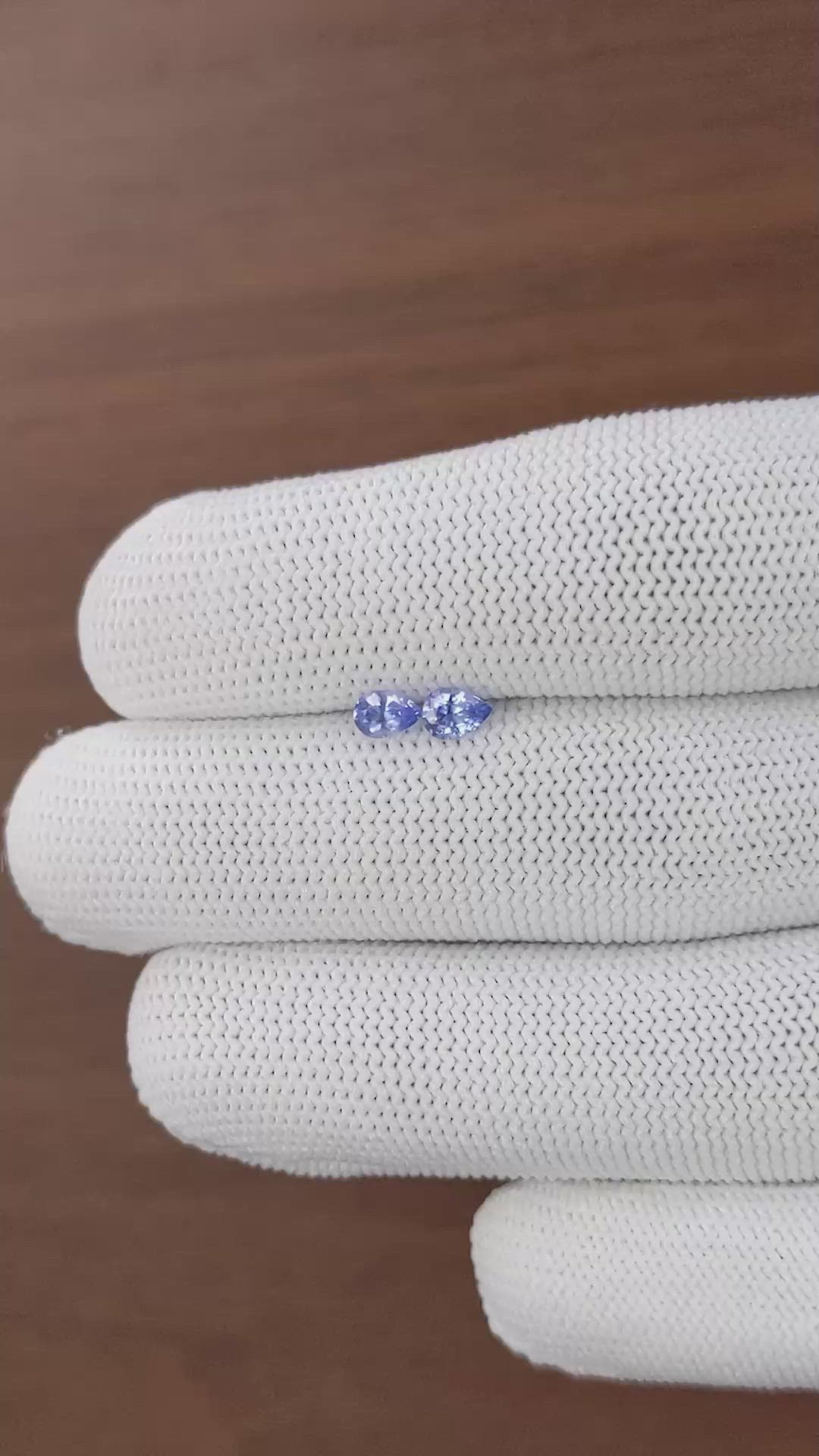 0.56 Ct.Tw.Total Carat Weight Blue Sapphire Pair from Ceylon (Sri Lanka) Size Video